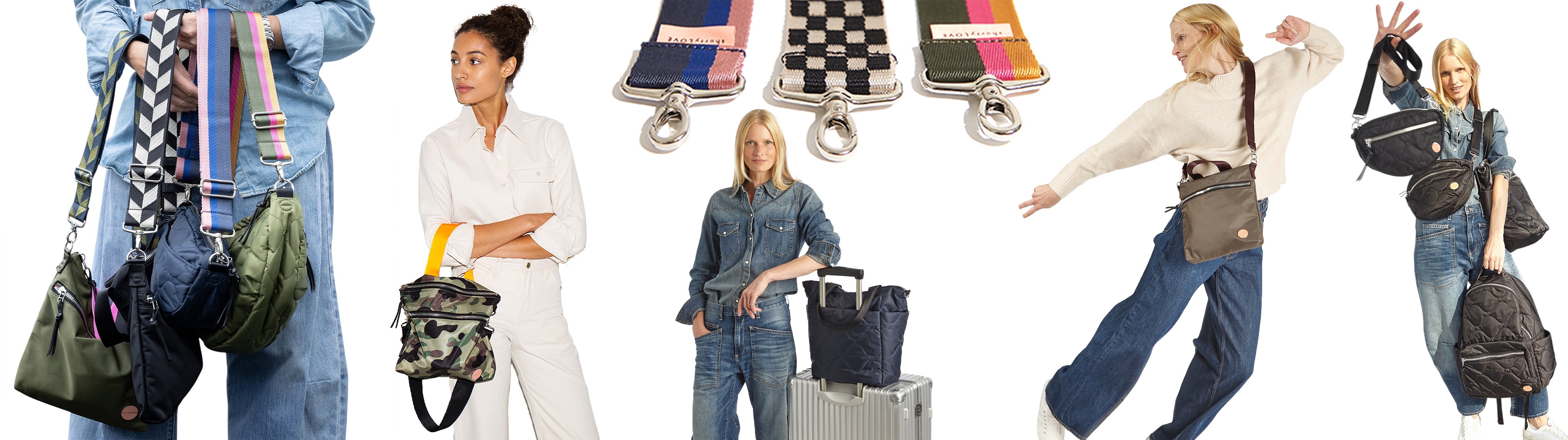 image with various photos of shortyLOVE bags and straps with models.