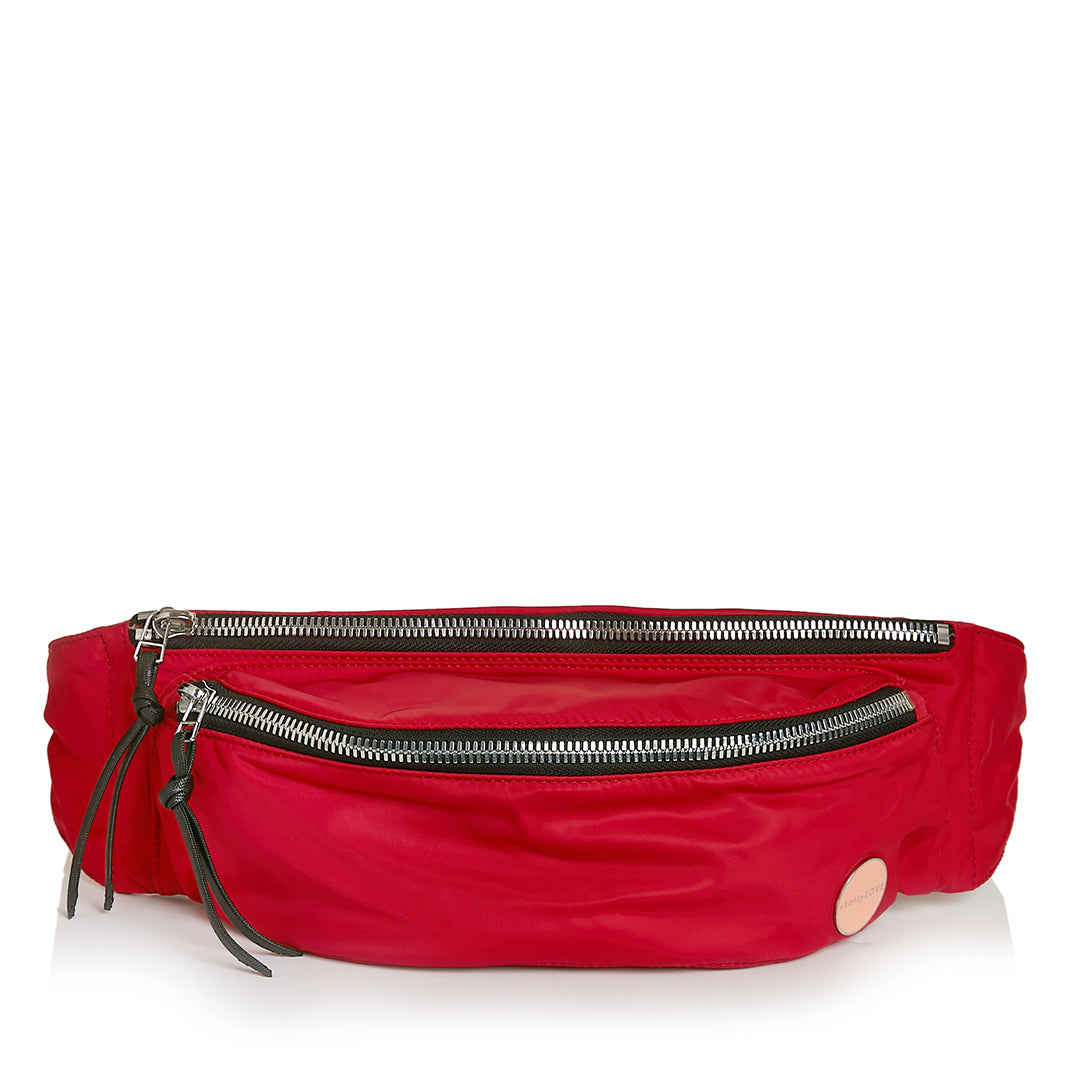 shortyLOVE arcade belt bag in red; front view against white background.
