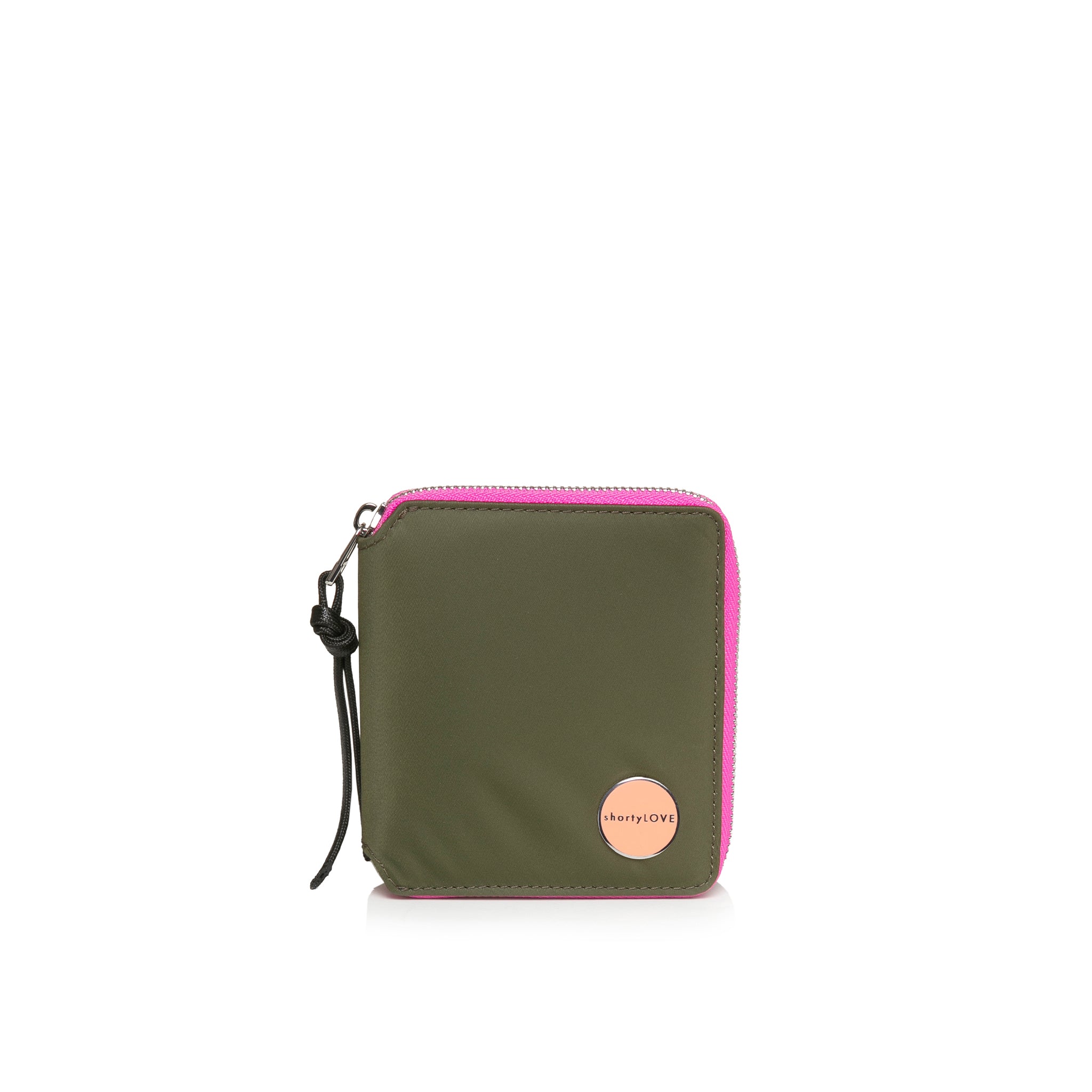 shortyLOVE merchant small wallet in army green; front view against white background.