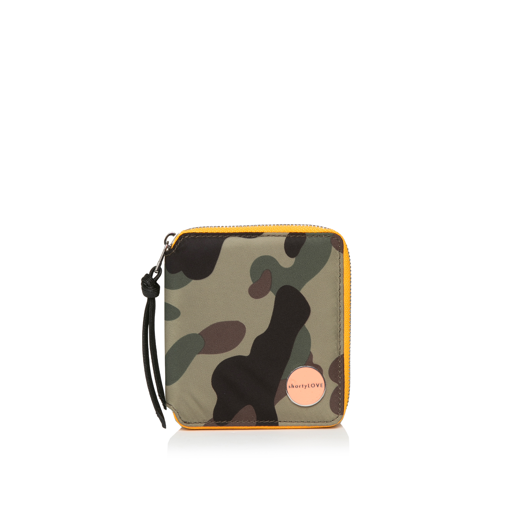 shortyLOVE merchant small wallet in green camo; front view against white background.