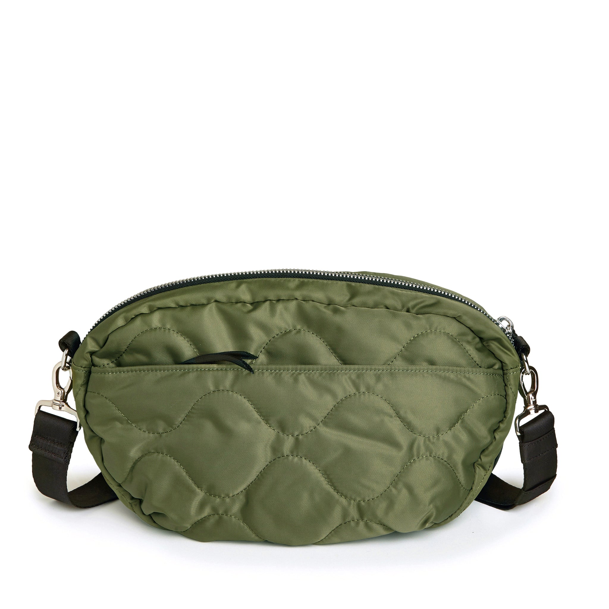 shortyLOVE cruiser medium crossbody bag in sage; back view against white background.
