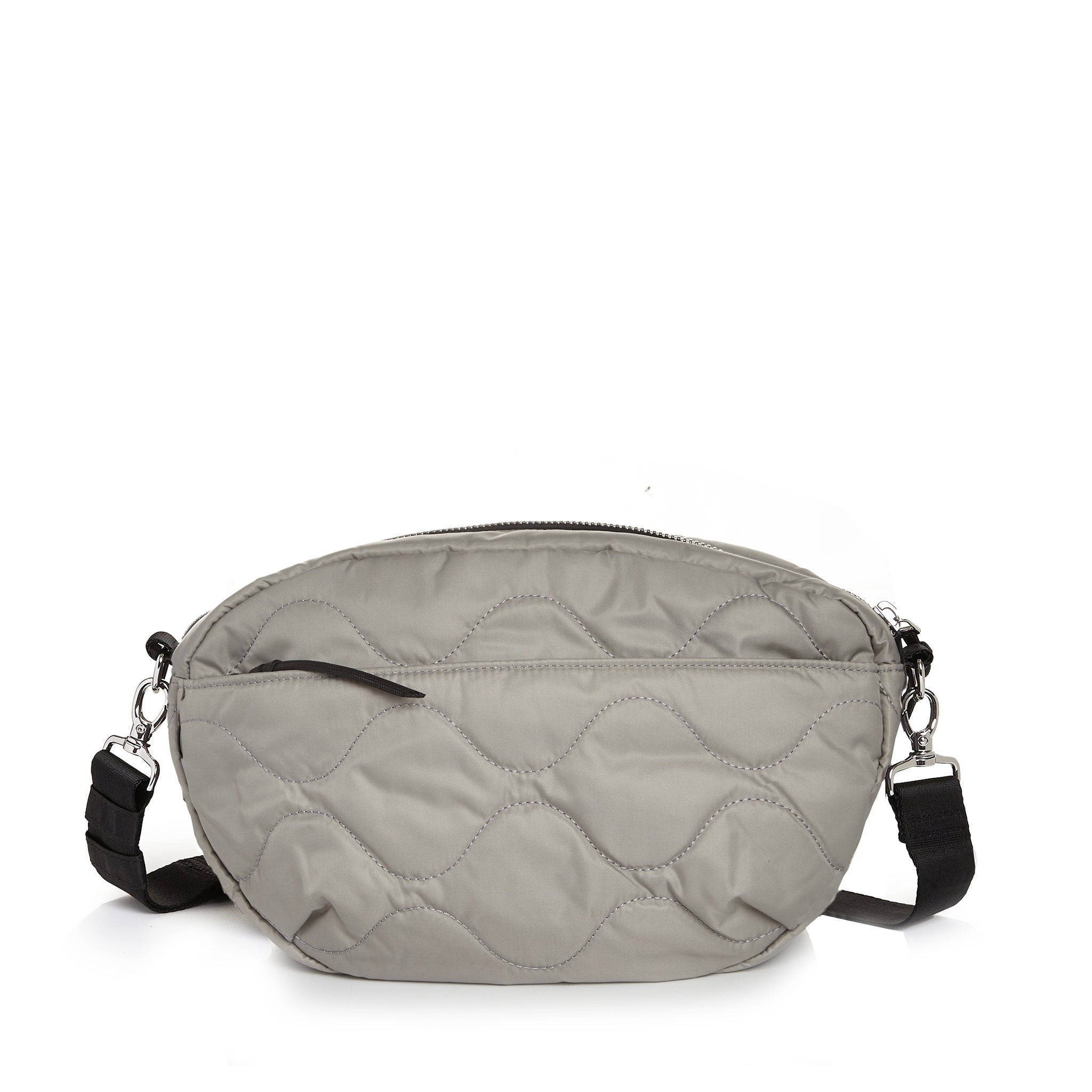 shortyLOVE cruiser medium crossbody bag in milky grey; back view against white background.
