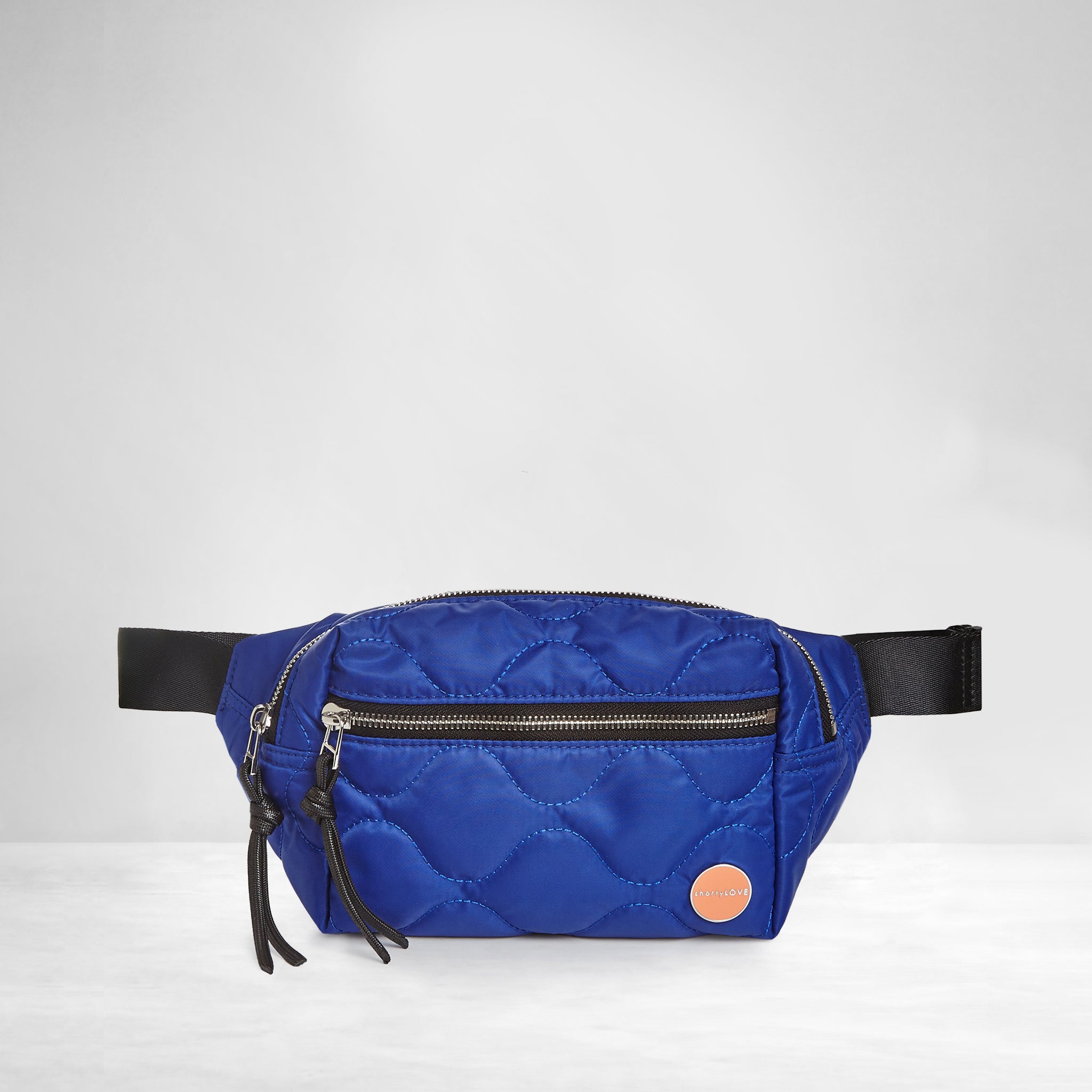 shortyLOVE franny belt bag/sling in electric blue; front view against white background.