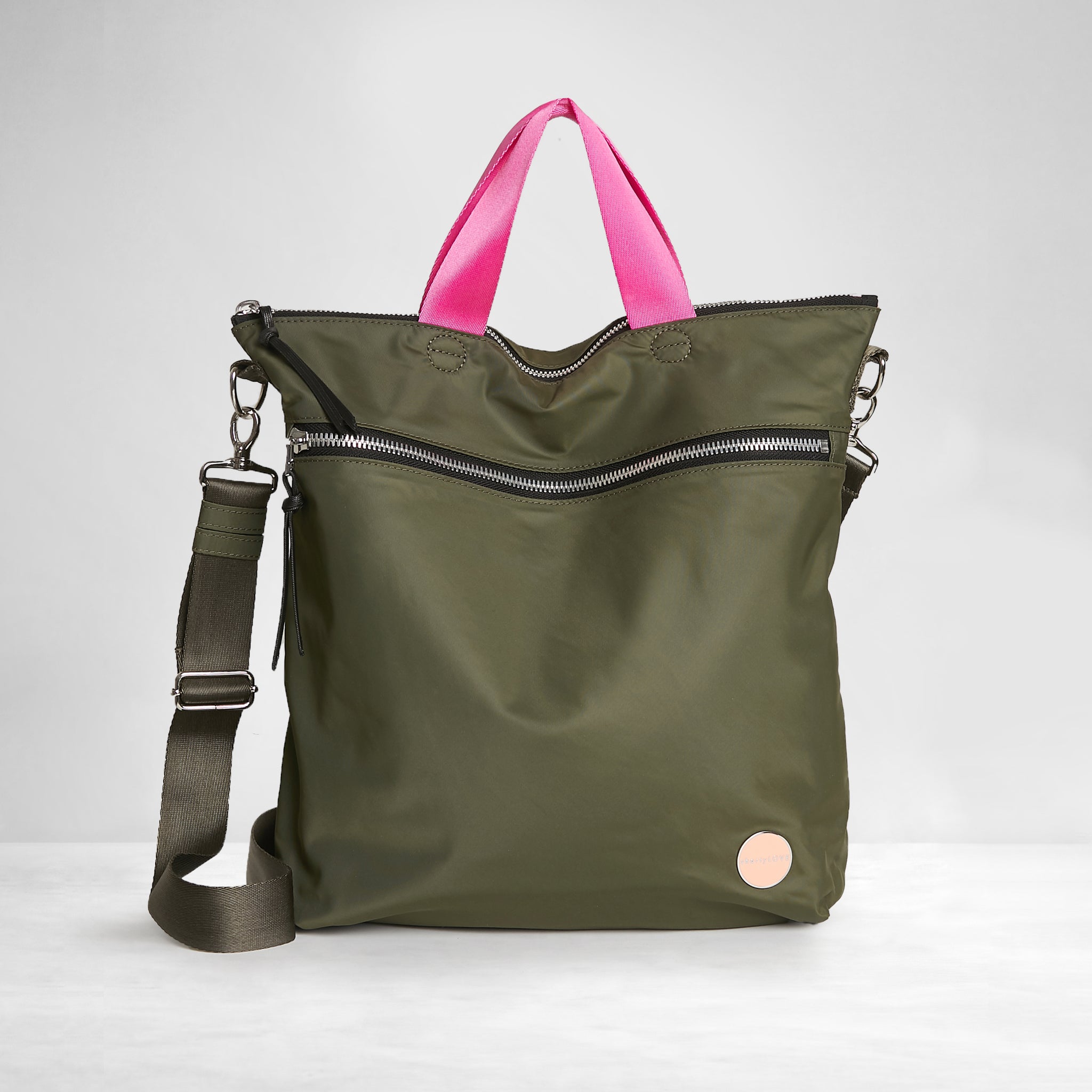 shortyLOVE wonder large crossbody/messenger bag in army green; front view against white background.