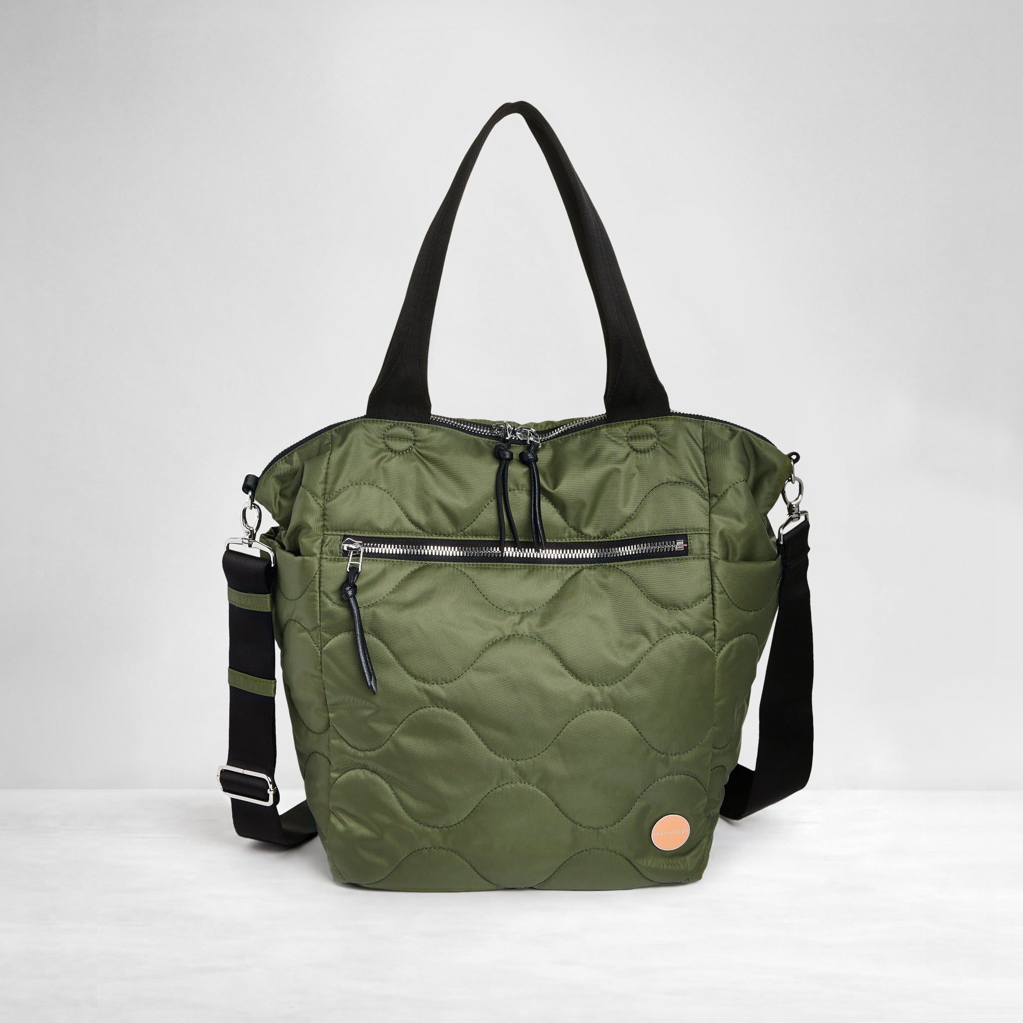 shortyLOVE ranger large tote bag in sage; front view against white background.