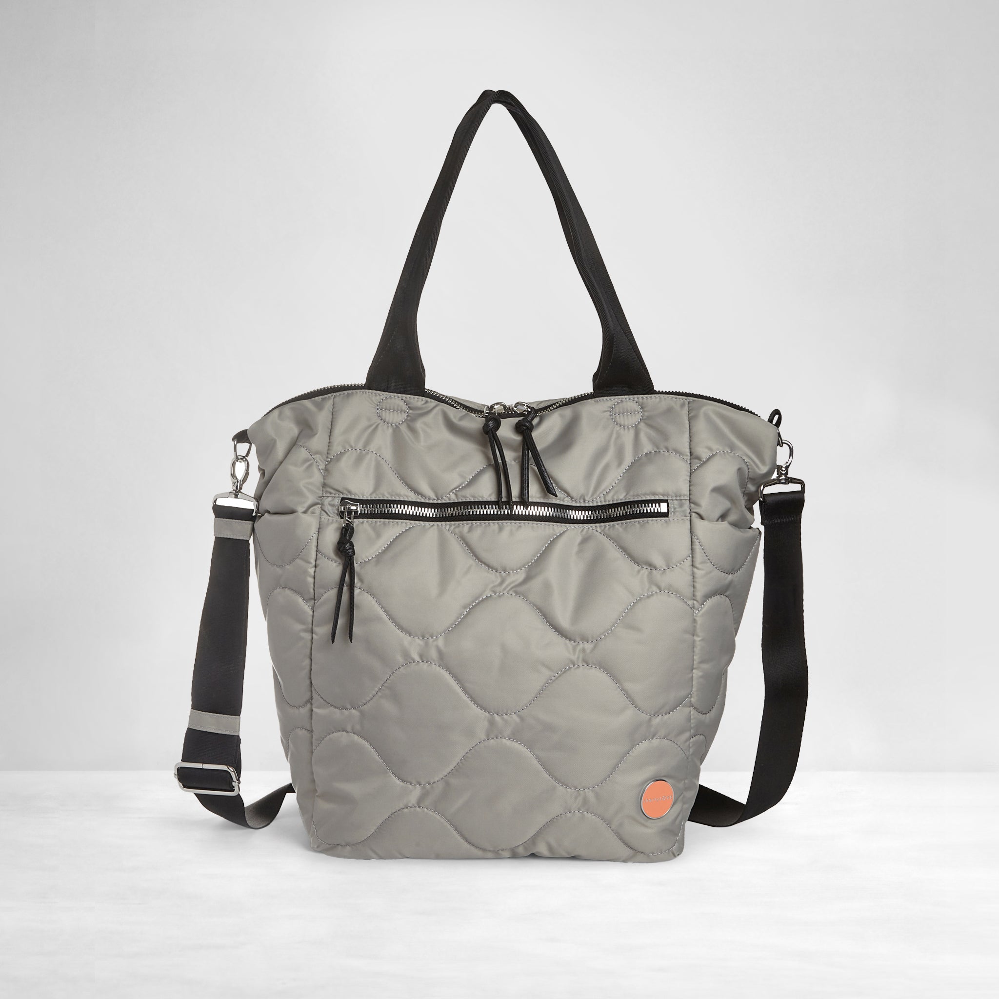 shortyLOVE ranger large tote bag in milky grey; front view against white background.