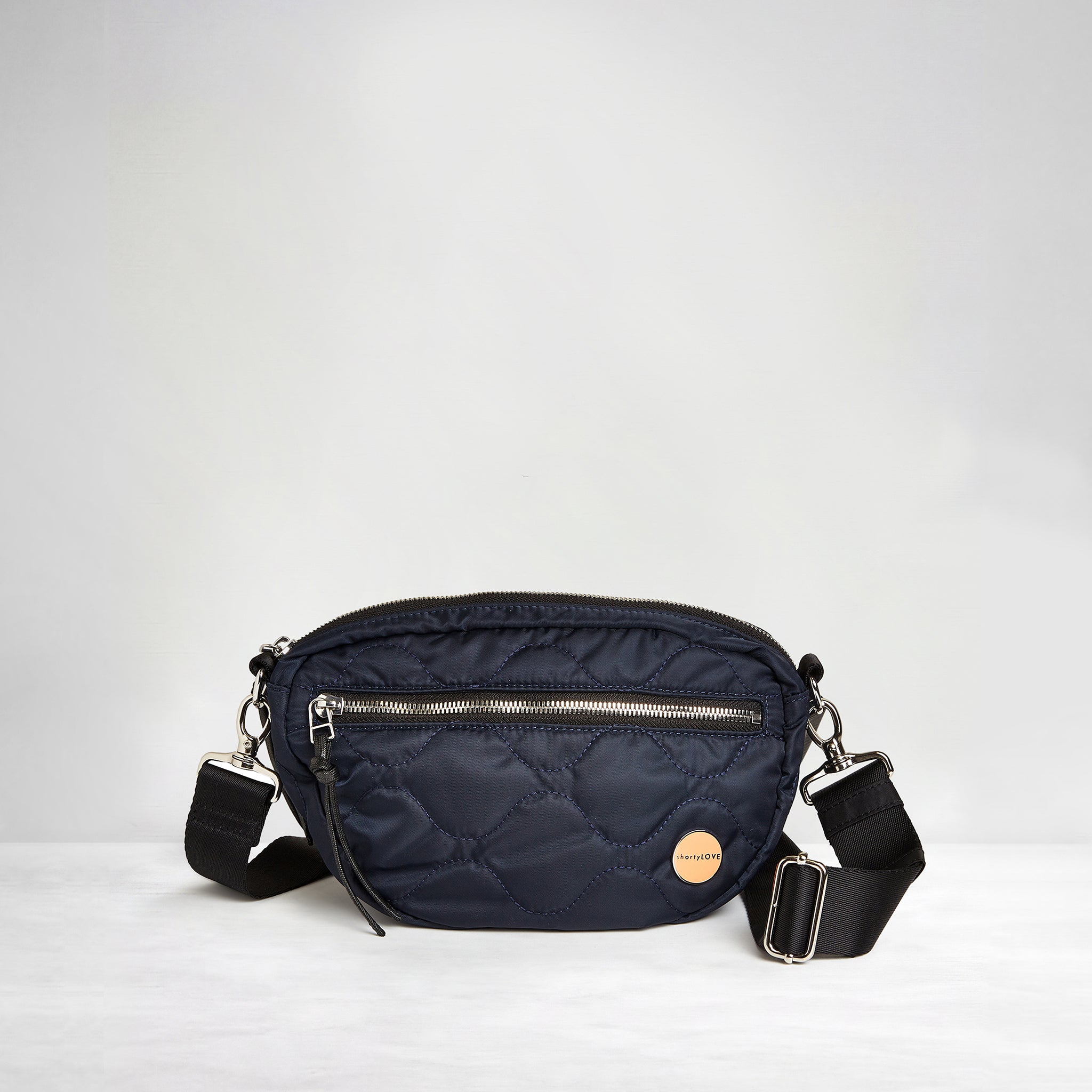 shortyLOVE small cruiser small crossbody bag in midnight; front view against white background.