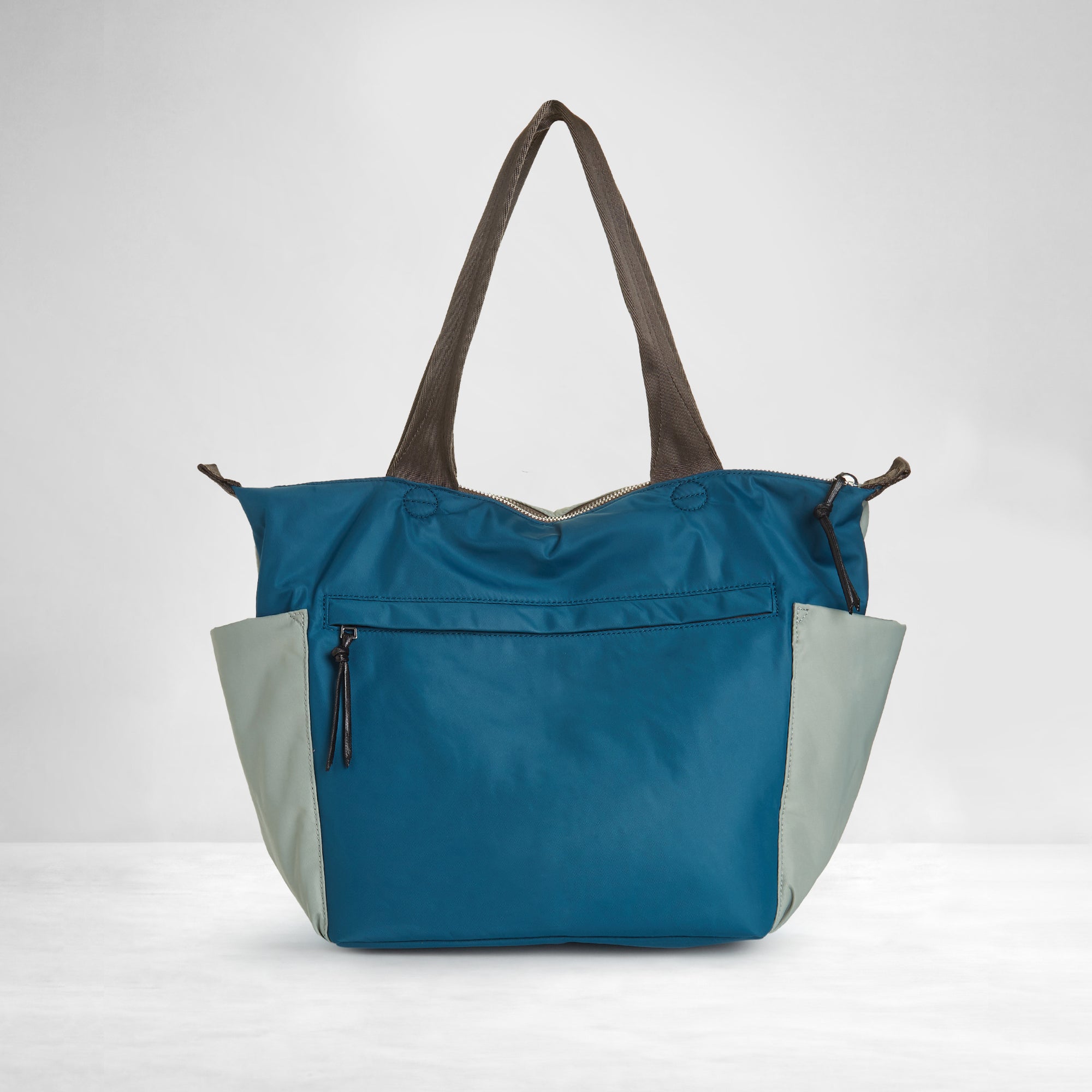 shortyLOVE tillie tote bag in slate/teal; back view against white background.