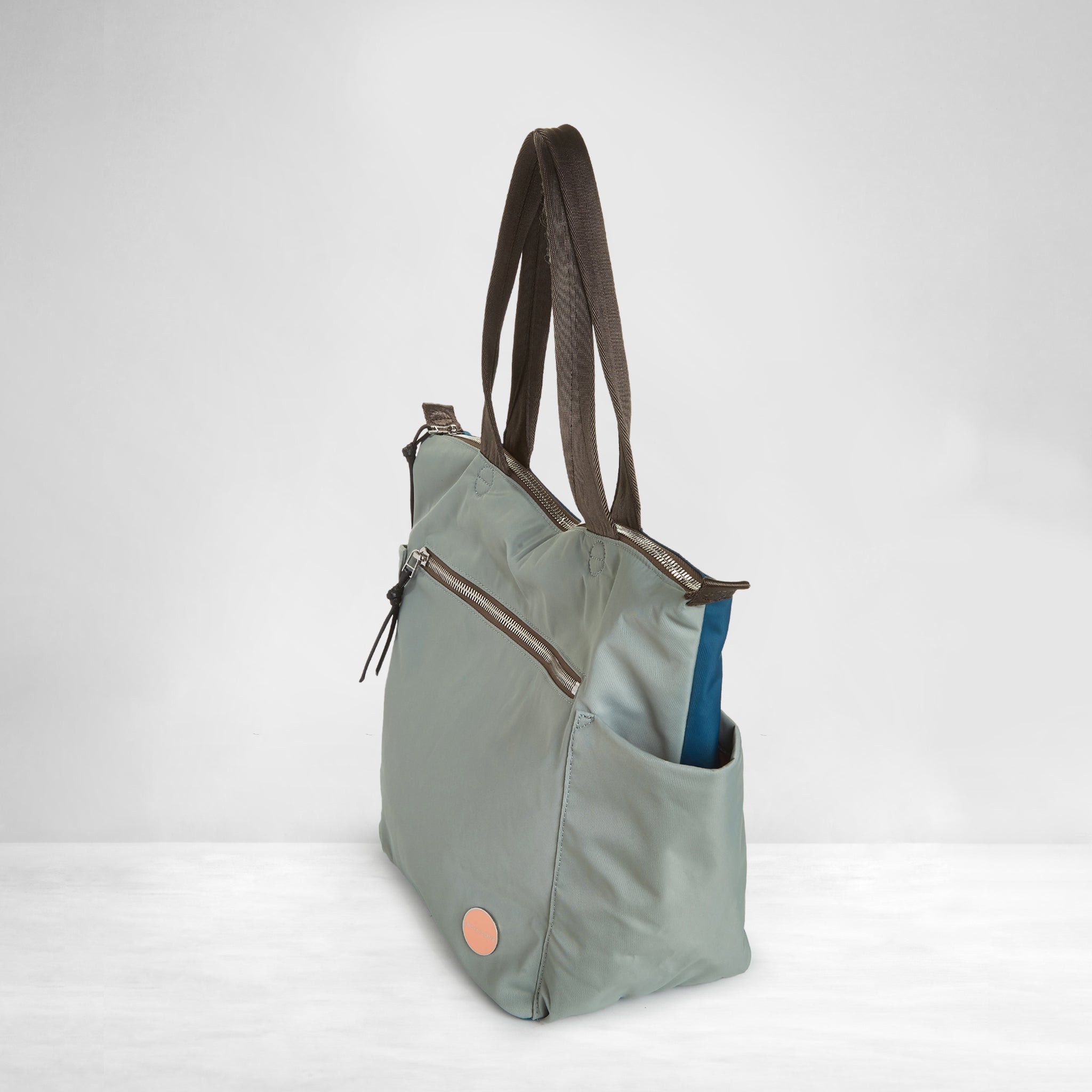 shortyLOVE tillie tote bag in slate/teal; side view against white background.