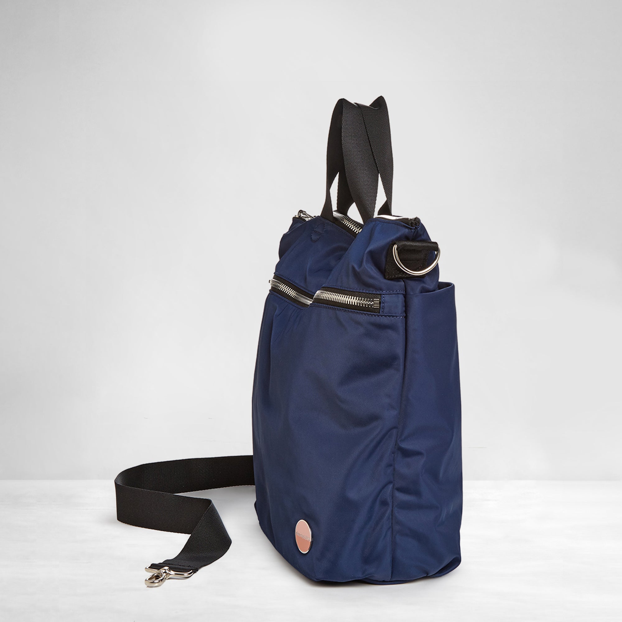 shortyLOVE wonder large crossbody/messenger bag in navy; side view against white background.