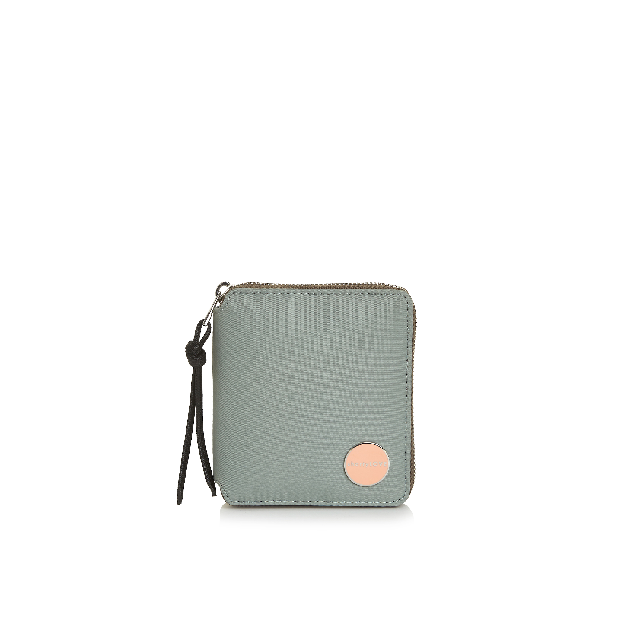 shortyLOVE merchant clutch/wallet in slate/teal; front view against white background.