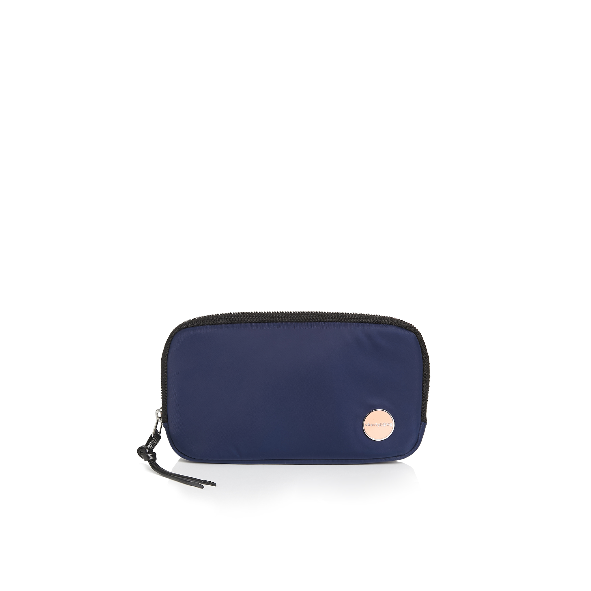 shortyLOVE jetty clutch/wallet in navy; front view against white background.