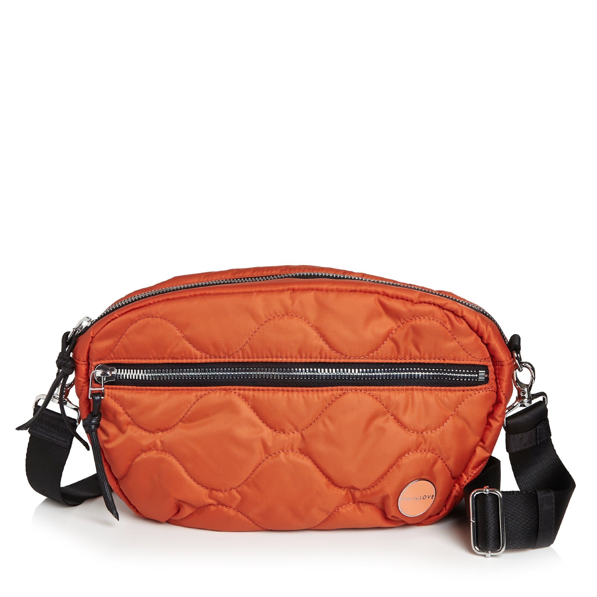 shortyLOVE cruiser medium crossbody bag in orange; front view against white background.