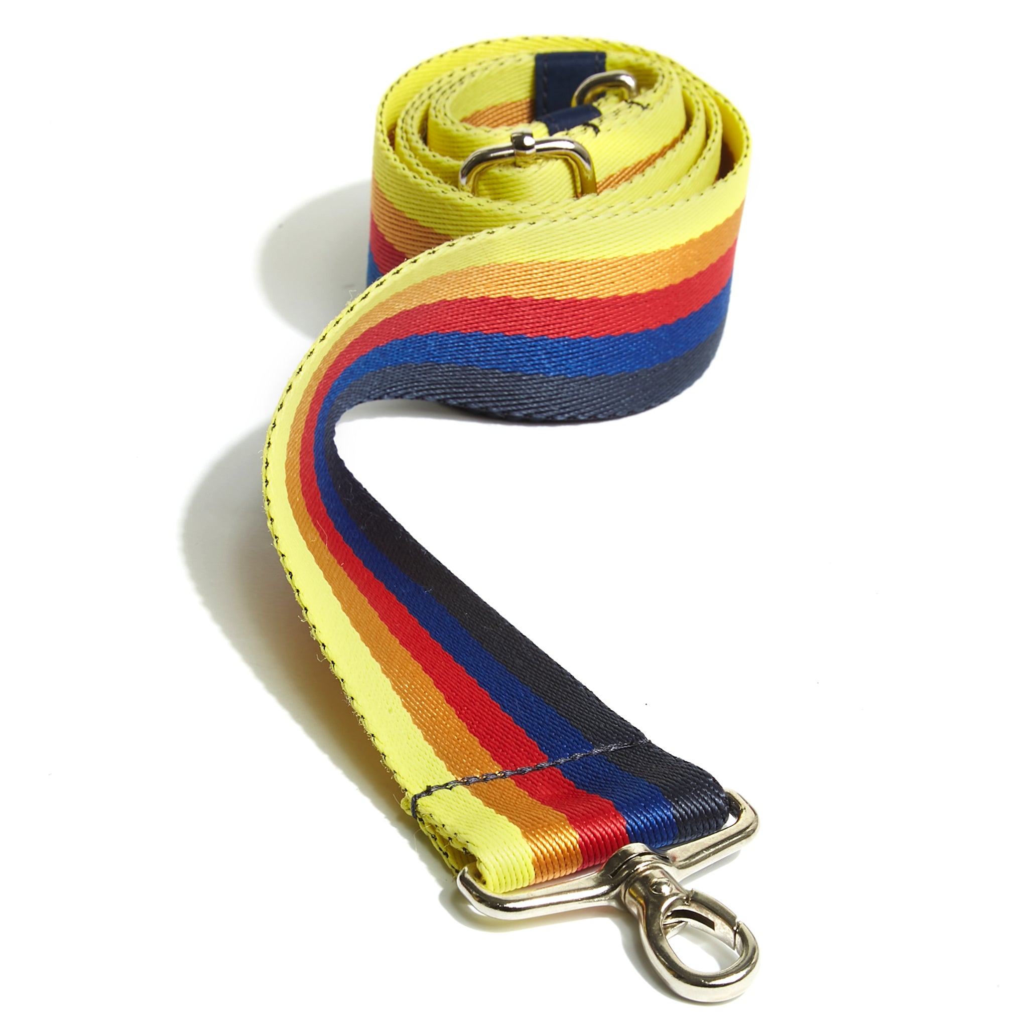 shortyLOVE boardwalk strap in rainbow; close up view against white background.