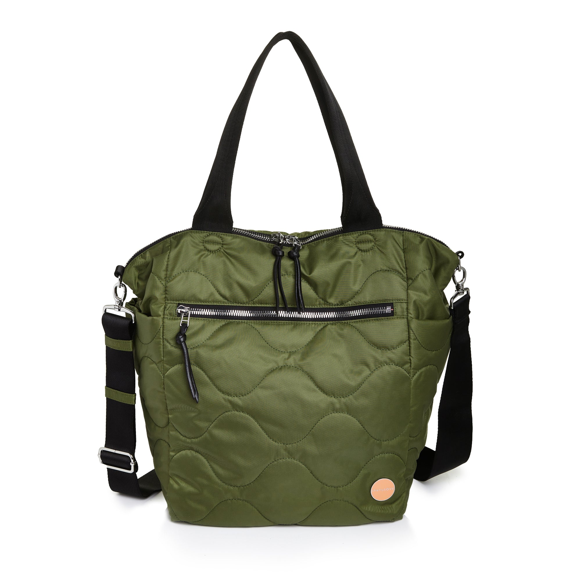 shortyLOVE ranger large tote bag in sage; front view against white background.