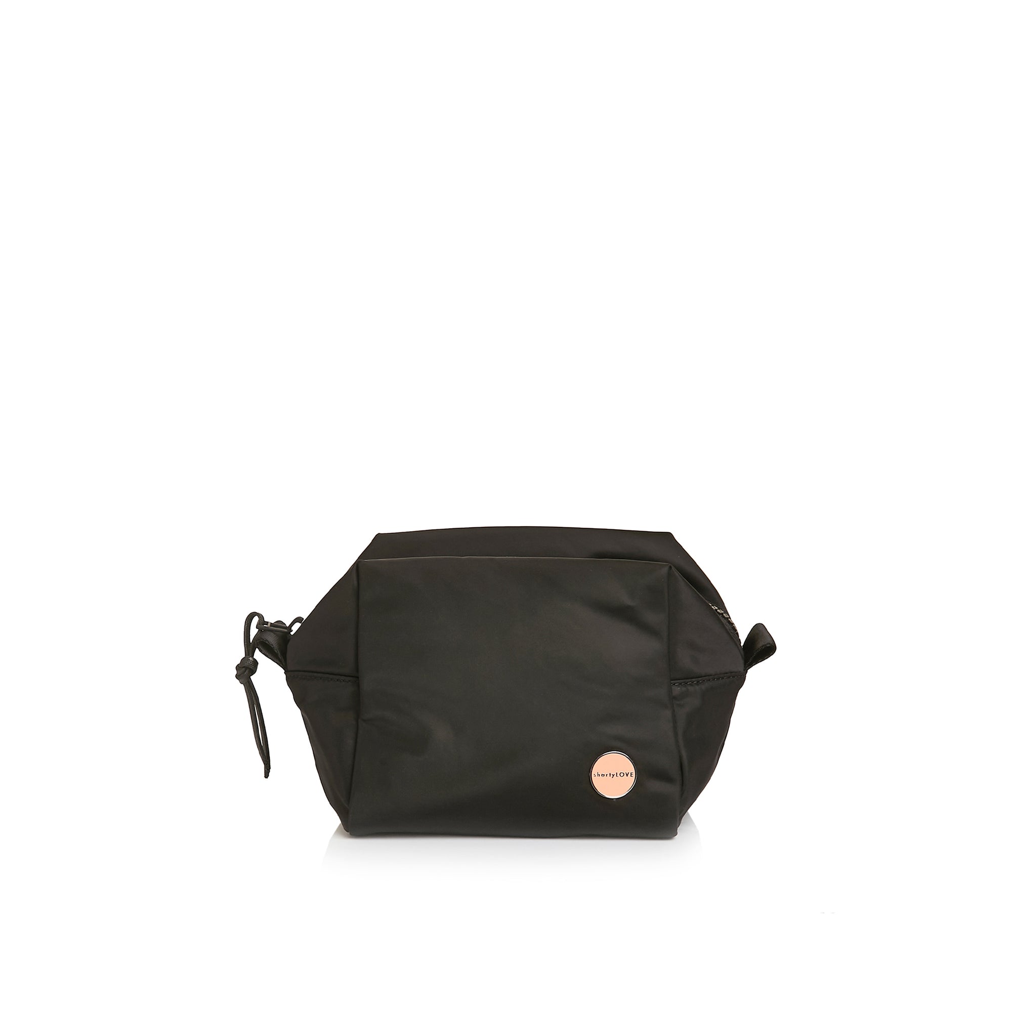 shortyLOVE stevie cosmetic bag in black; front view against white background