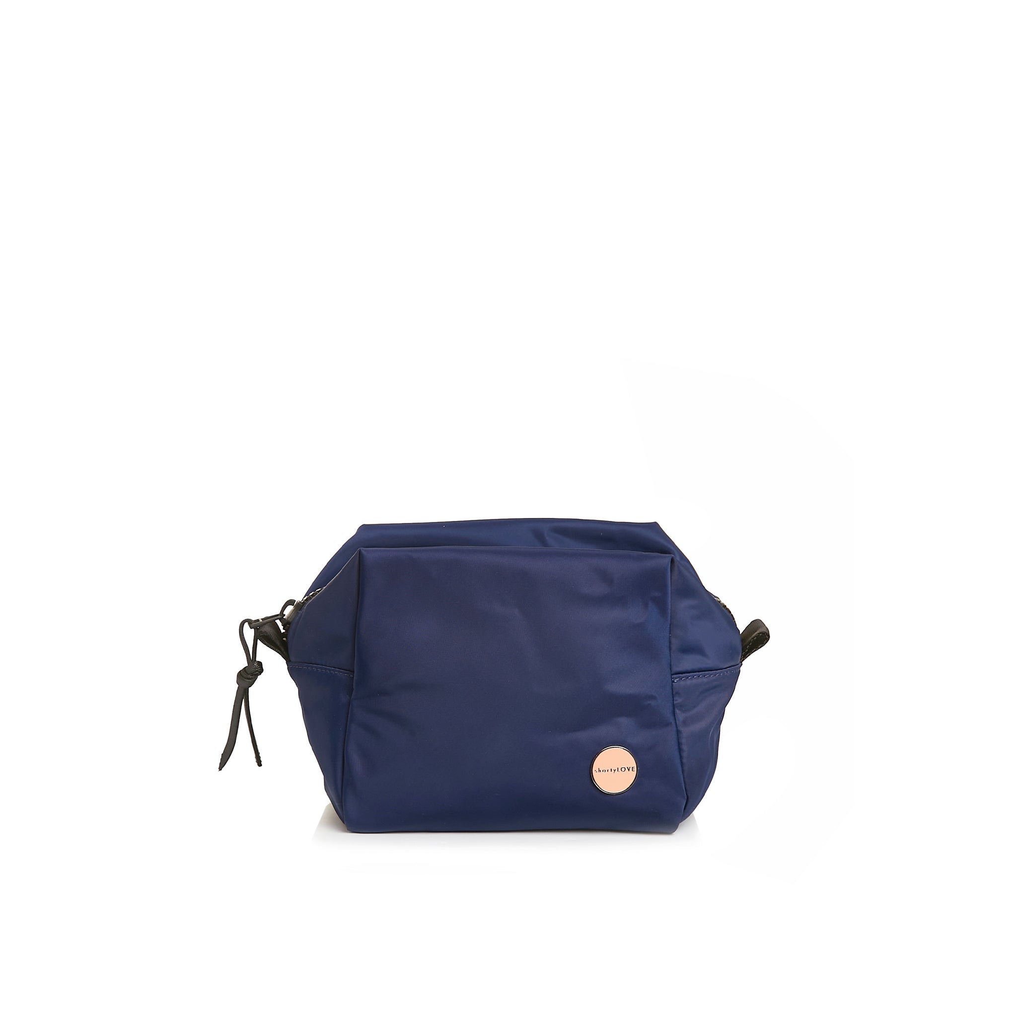 shortyLOVE stevie cosmetic bag in navy; front view against white background.