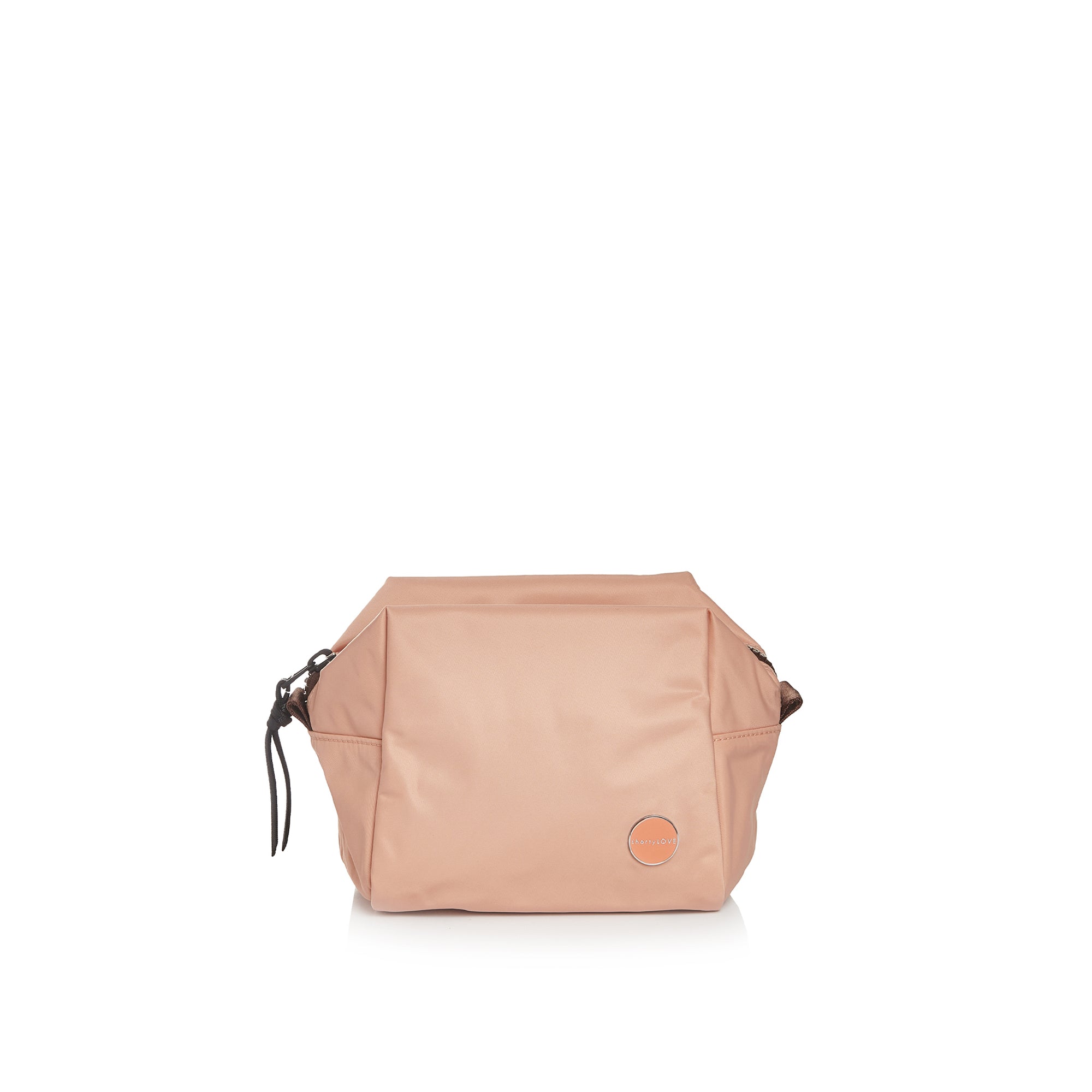 shortyLOVE stevie cosmetic bag in dusty peach pink; front view against white background