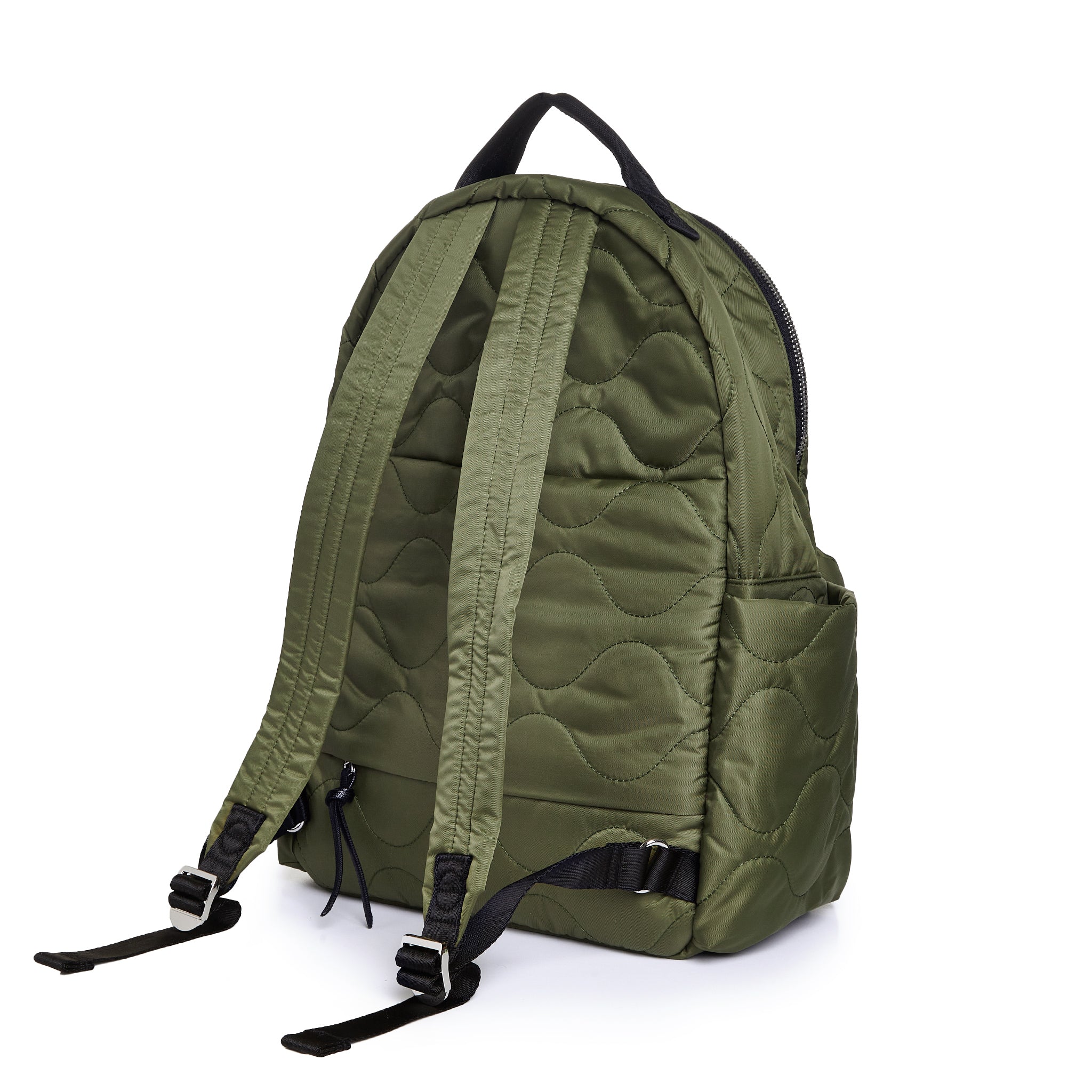 shortyLOVE tate backpack in sage; back view against white background.