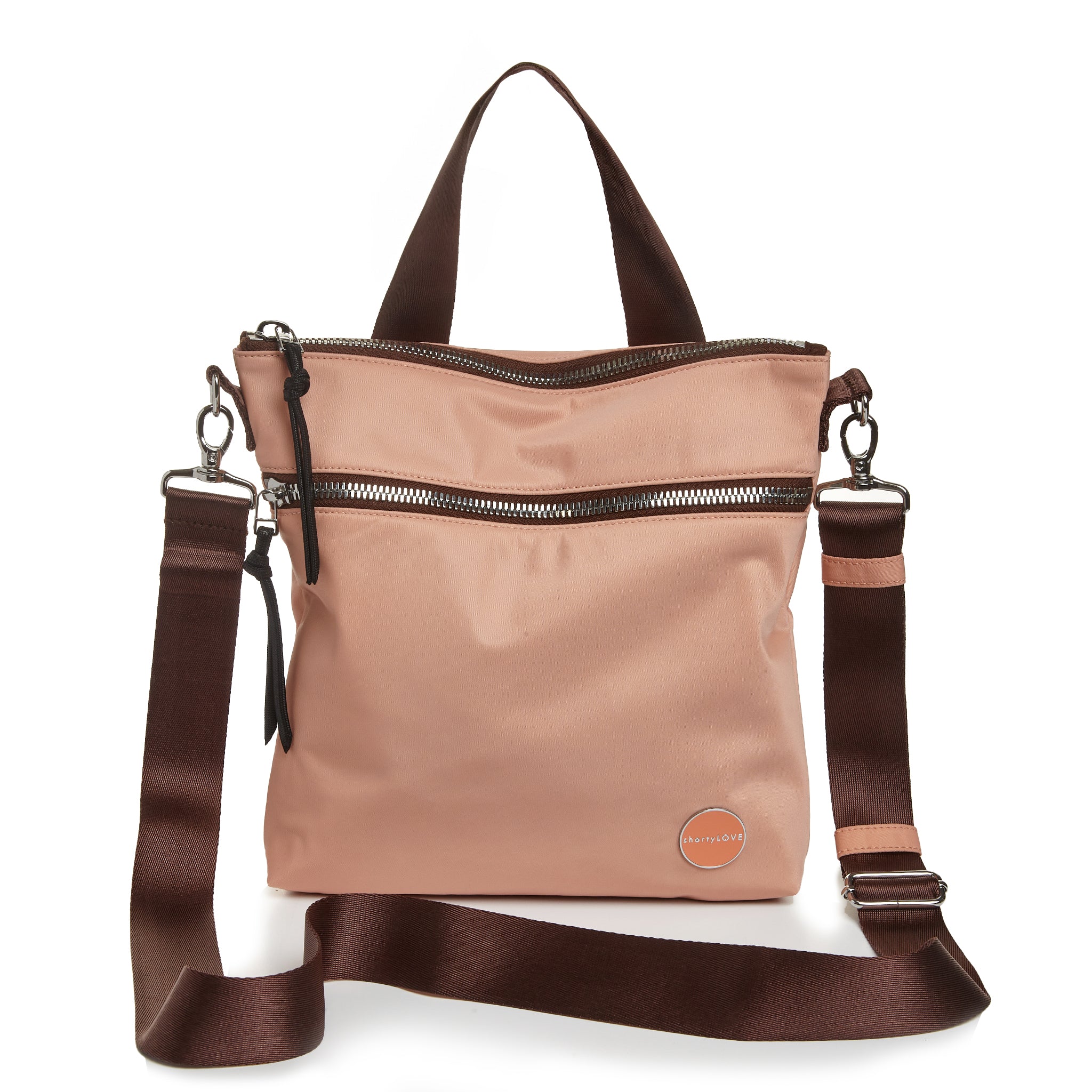 shortyLOVE amuse medium sized crossbody bag in dusty peach; front view against white background.