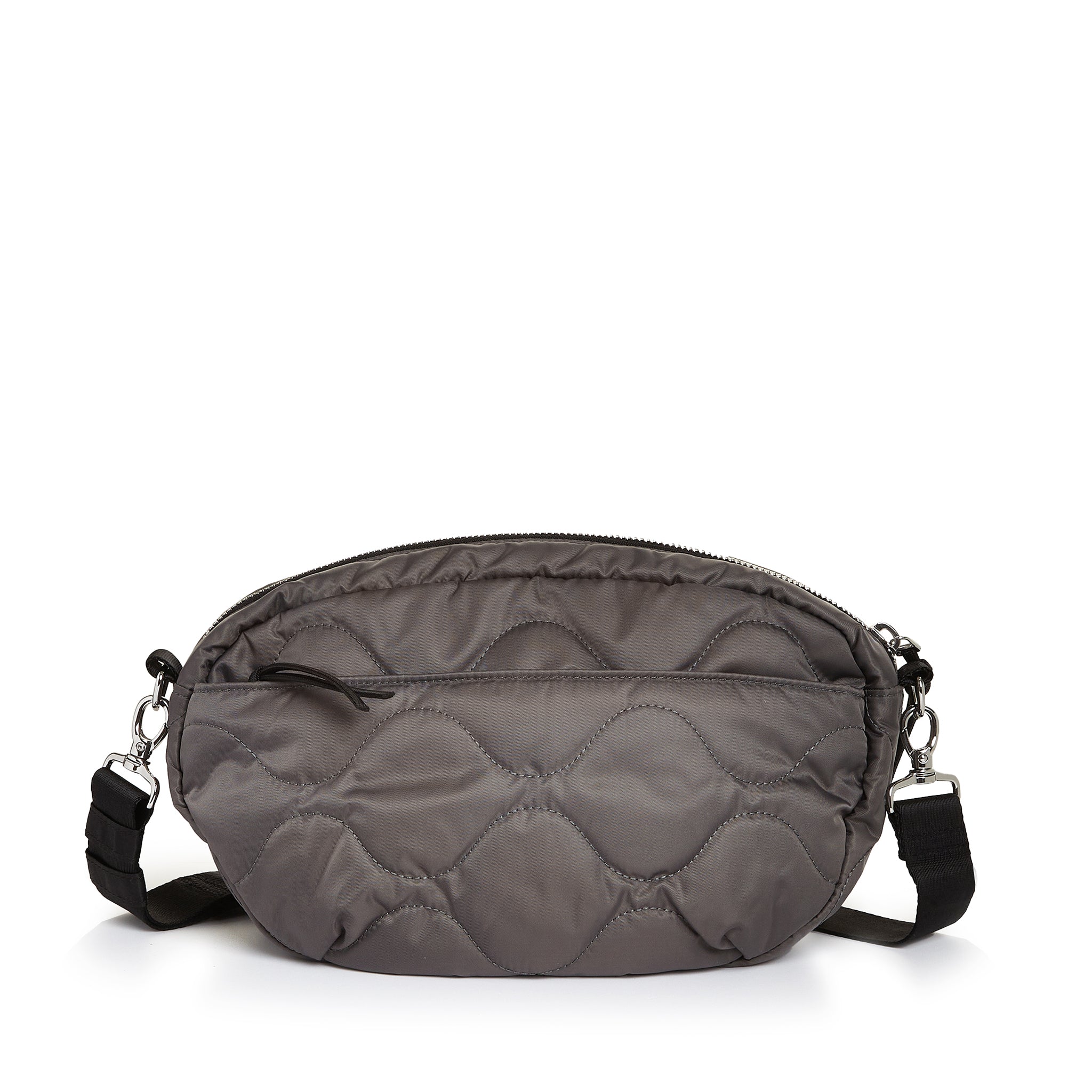 shortyLOVE cruiser medium crossbody bag in pewter; back view against white background.