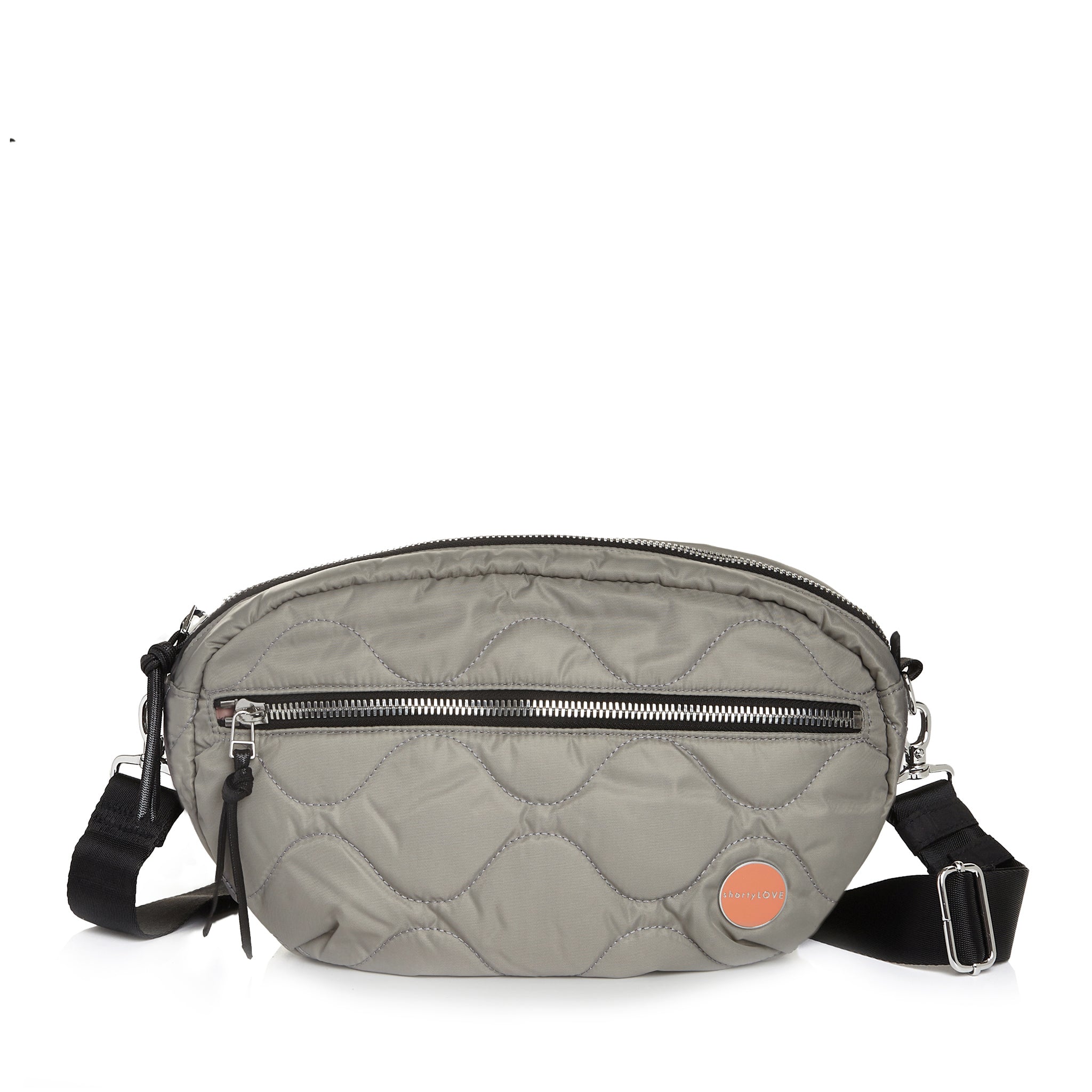 shortyLOVE cruiser medium crossbody bag in milky grey; front view against white background.