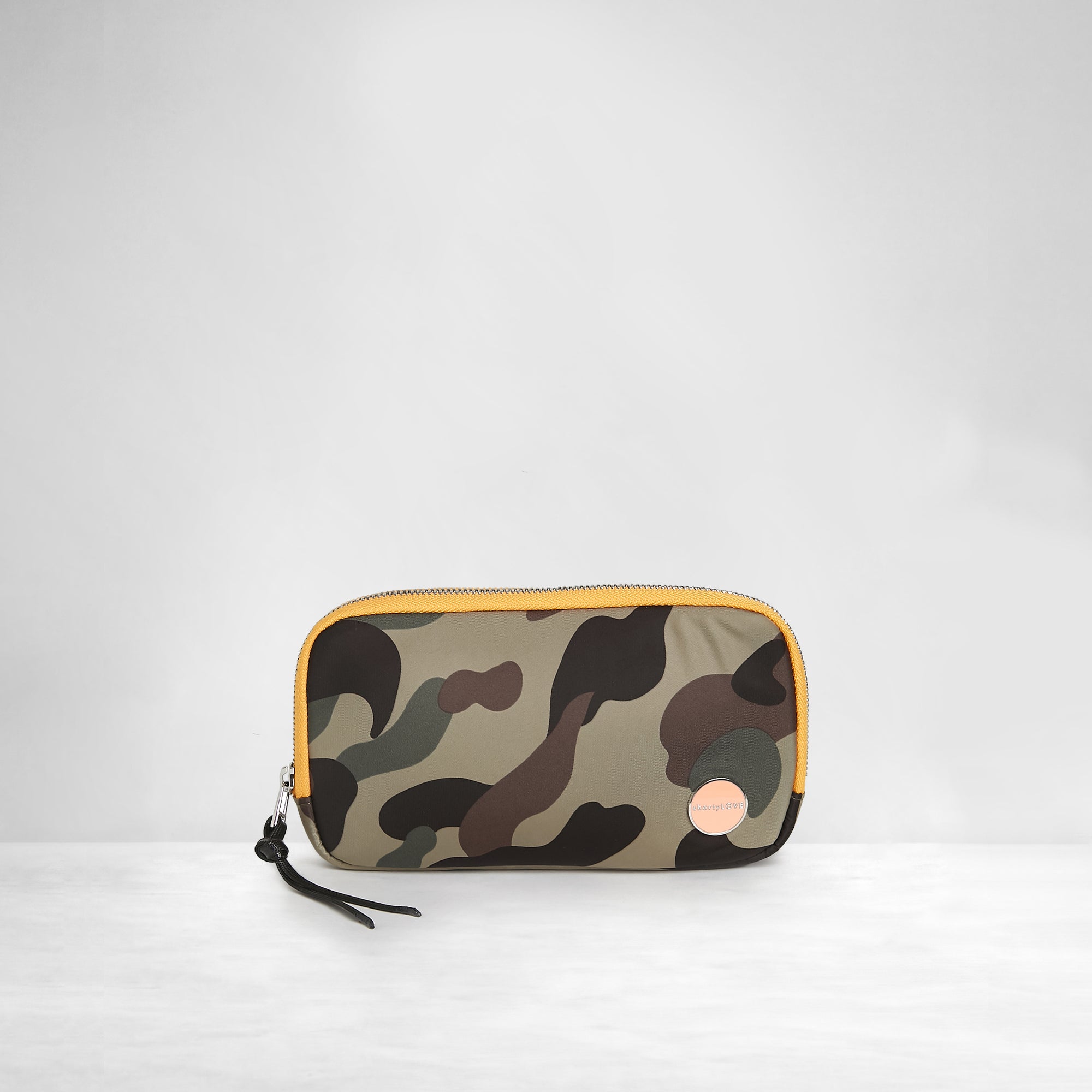 shortyLOVE jetty clutch/wallet in green camo; front view against white background.