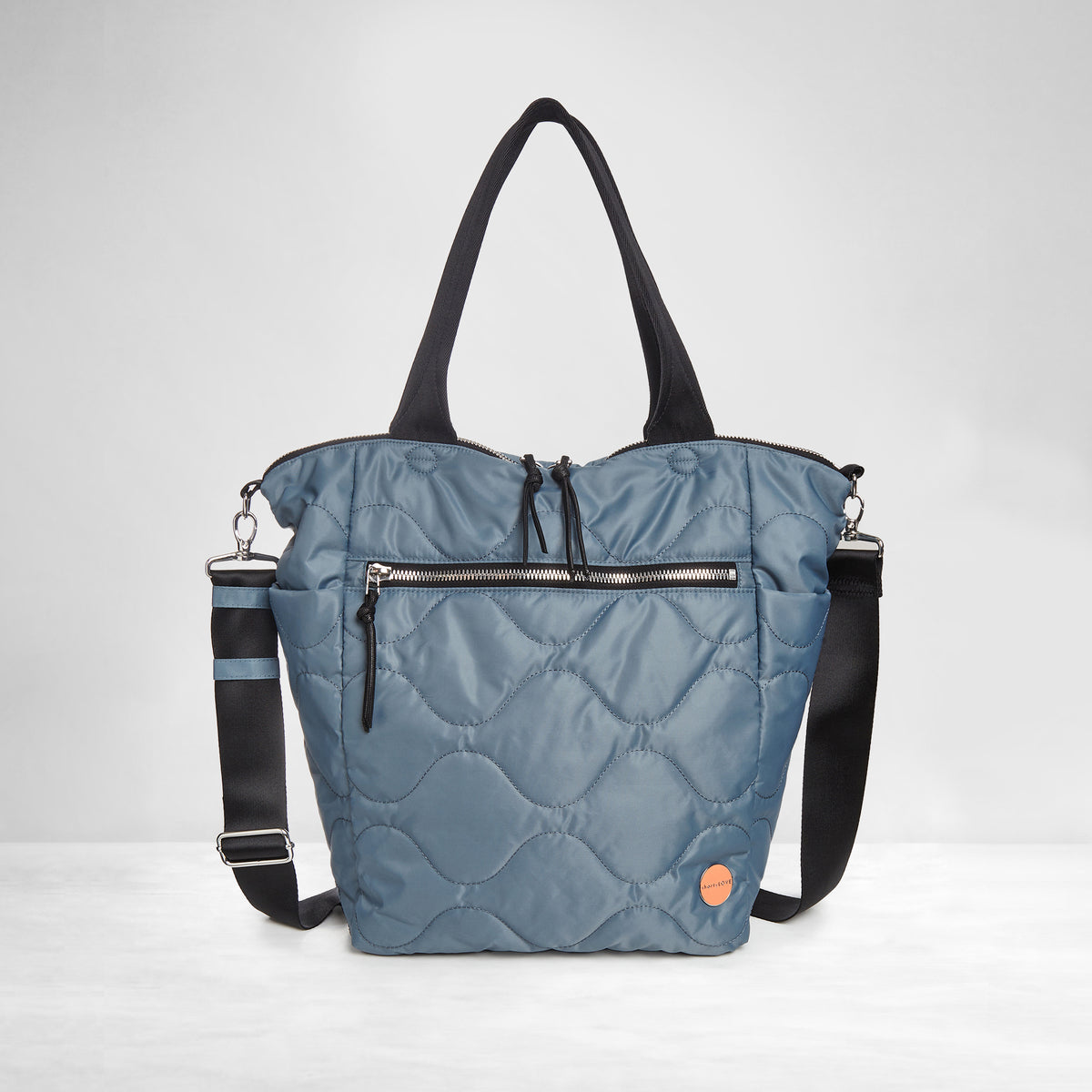 shortyLOVE ranger large tote bag in steel blue; front view against white background.