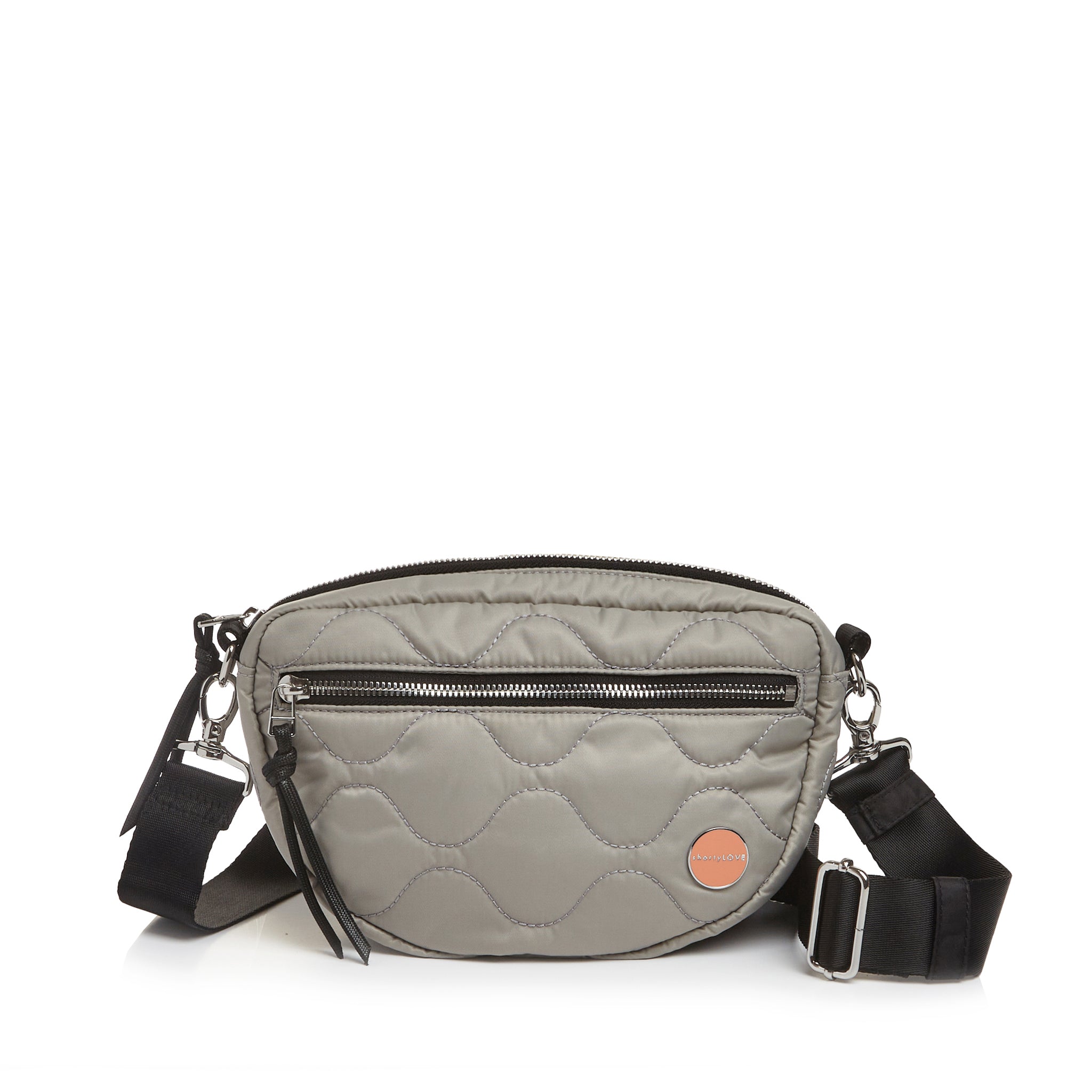 shortyLOVE small cruiser small crossbody bag in milky grey; front view against white background.