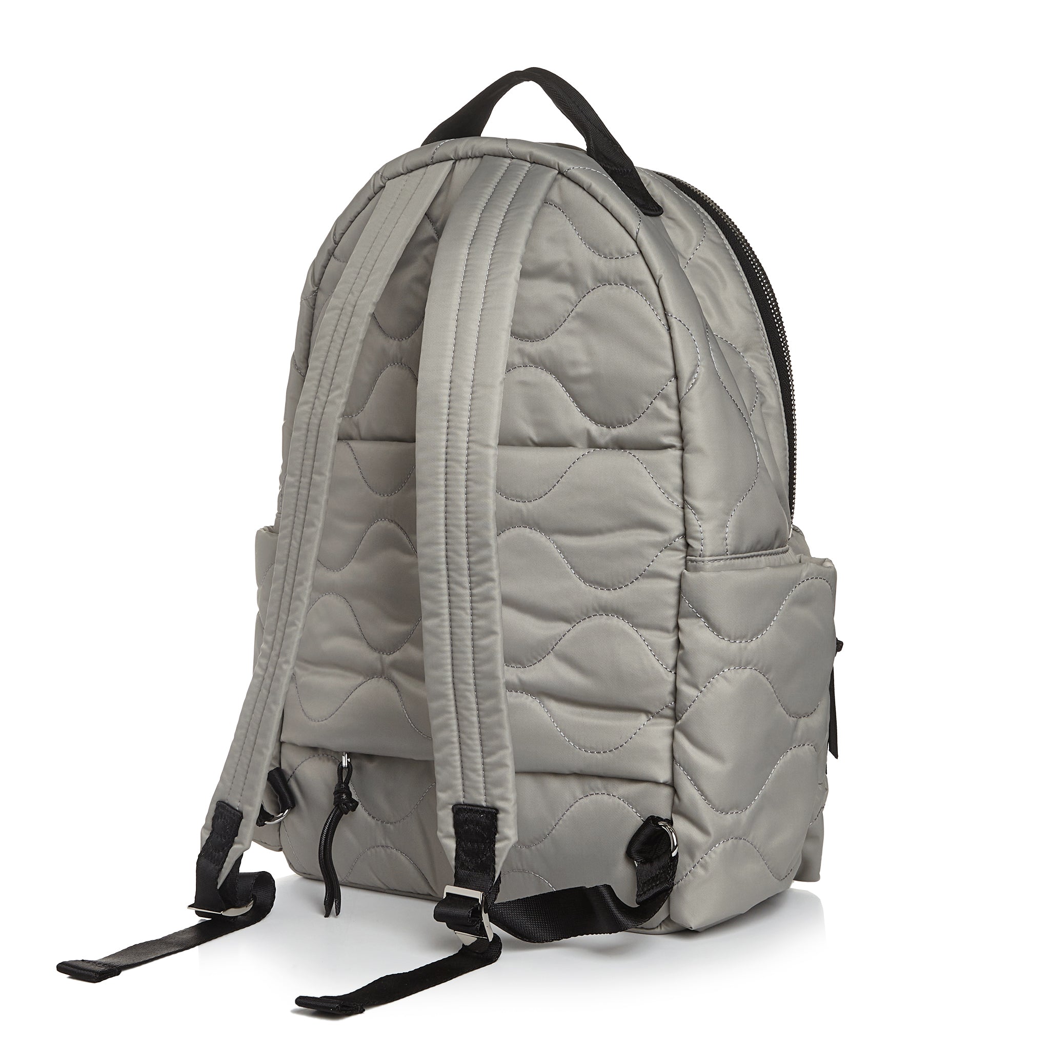 shortyLOVE tate backpack in milky grey; back view against white background.