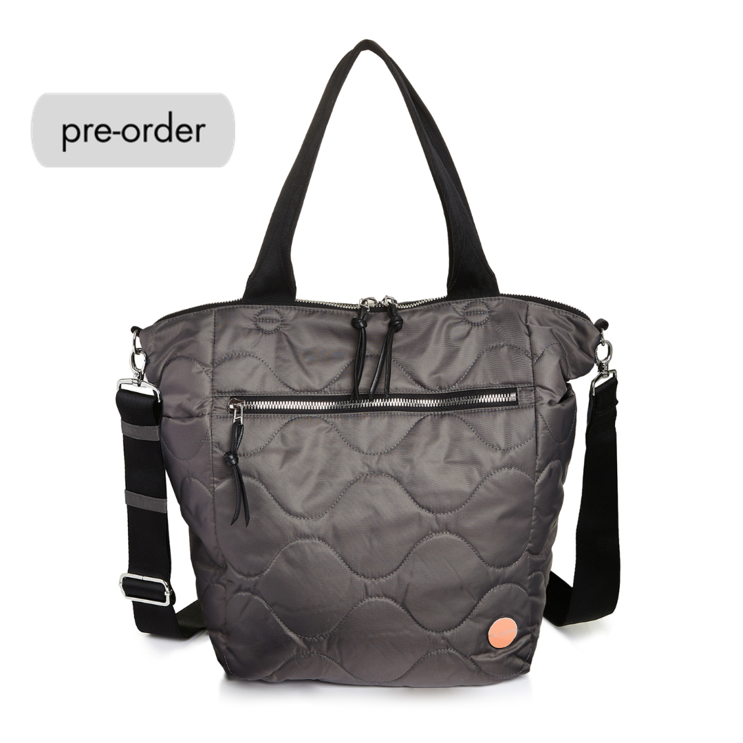 shortyLOVE ranger large tote bag in pewter; front view against white background.