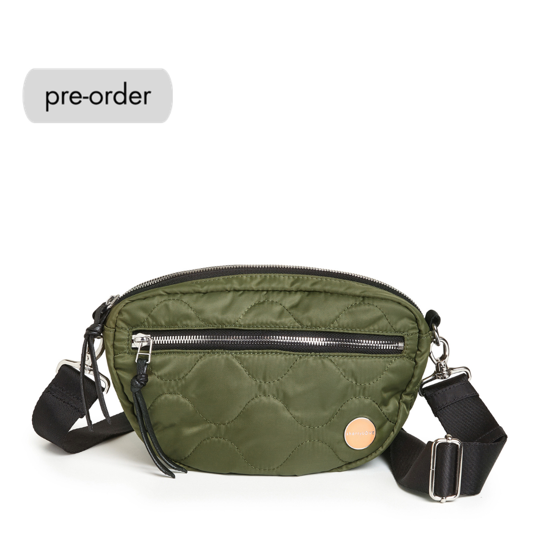 shortyLOVE small cruiser small crossbody bag in sage; front view against white background.
