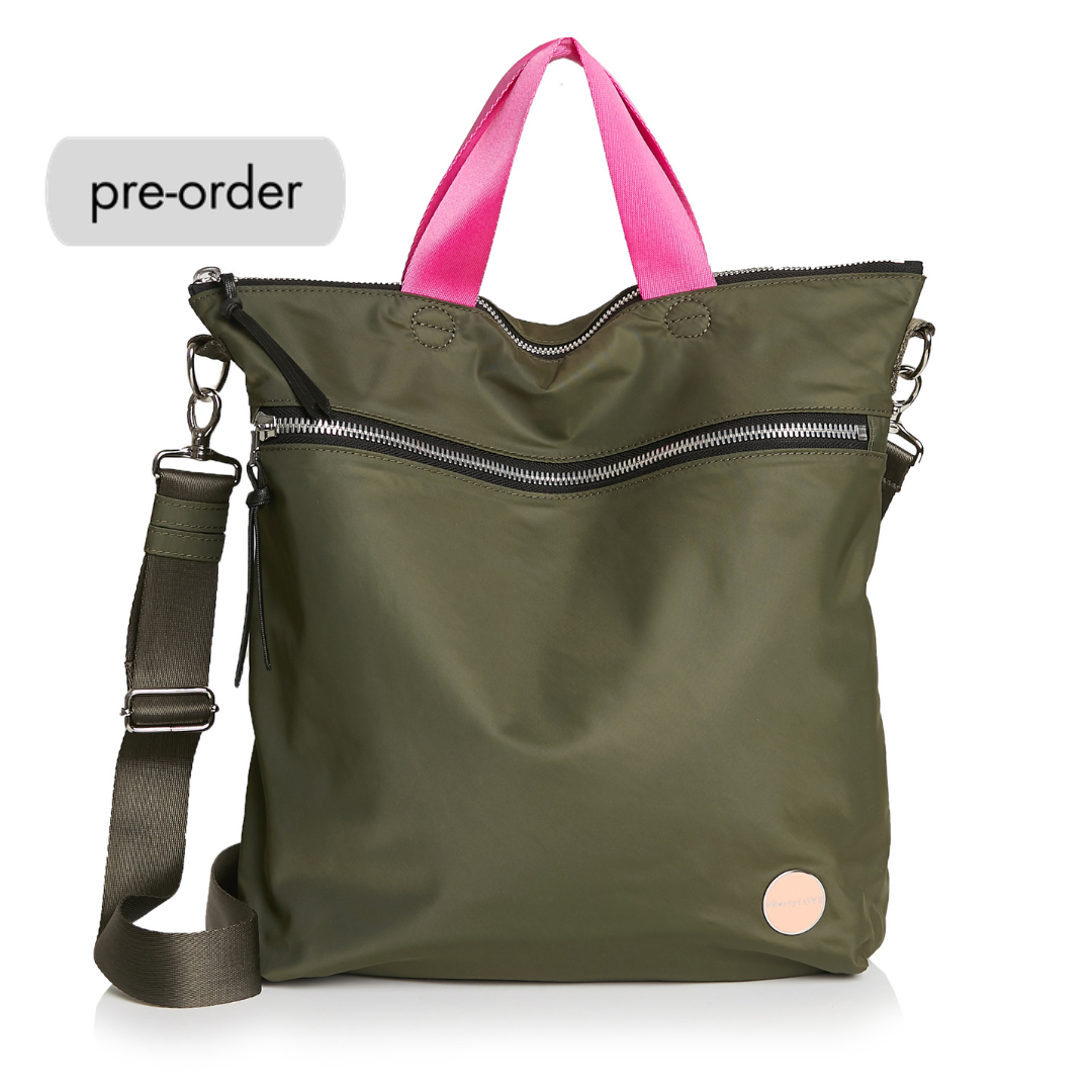 shortyLOVE wonder large crossbody/messenger bag in army green; front view against white background.