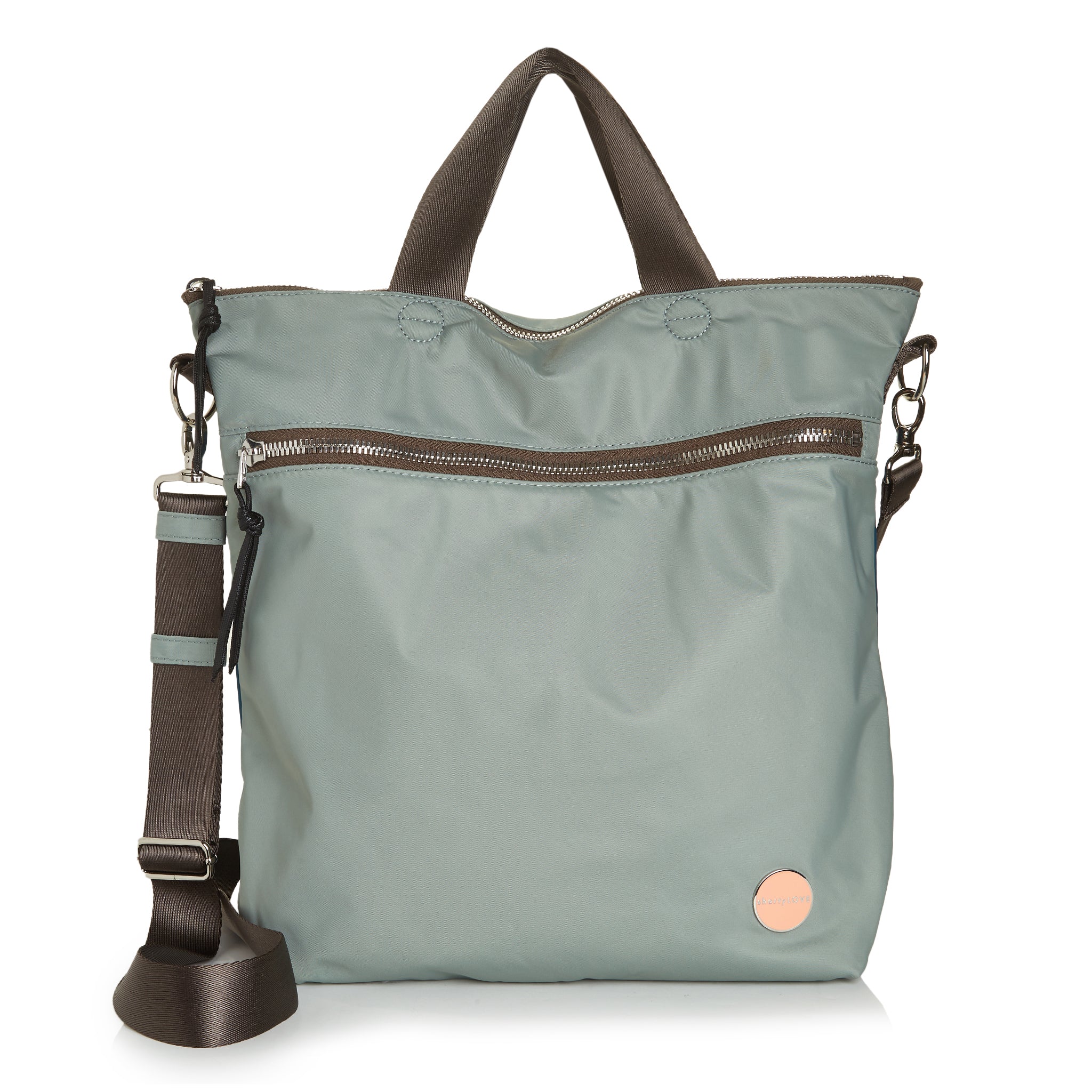 shortyLOVE wonder large crossbody/messenger bag in slate/teal; front view against white background.