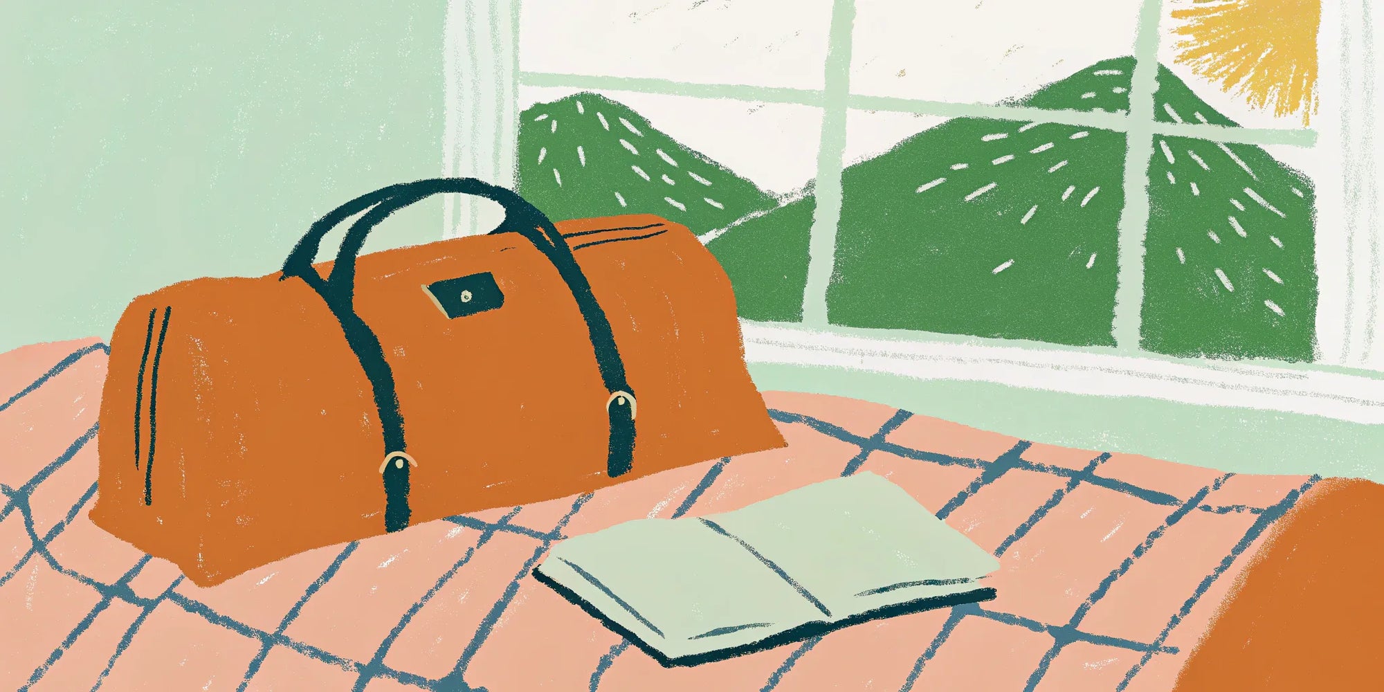 Stylish weekender travel bag packed for a weekend getaway.