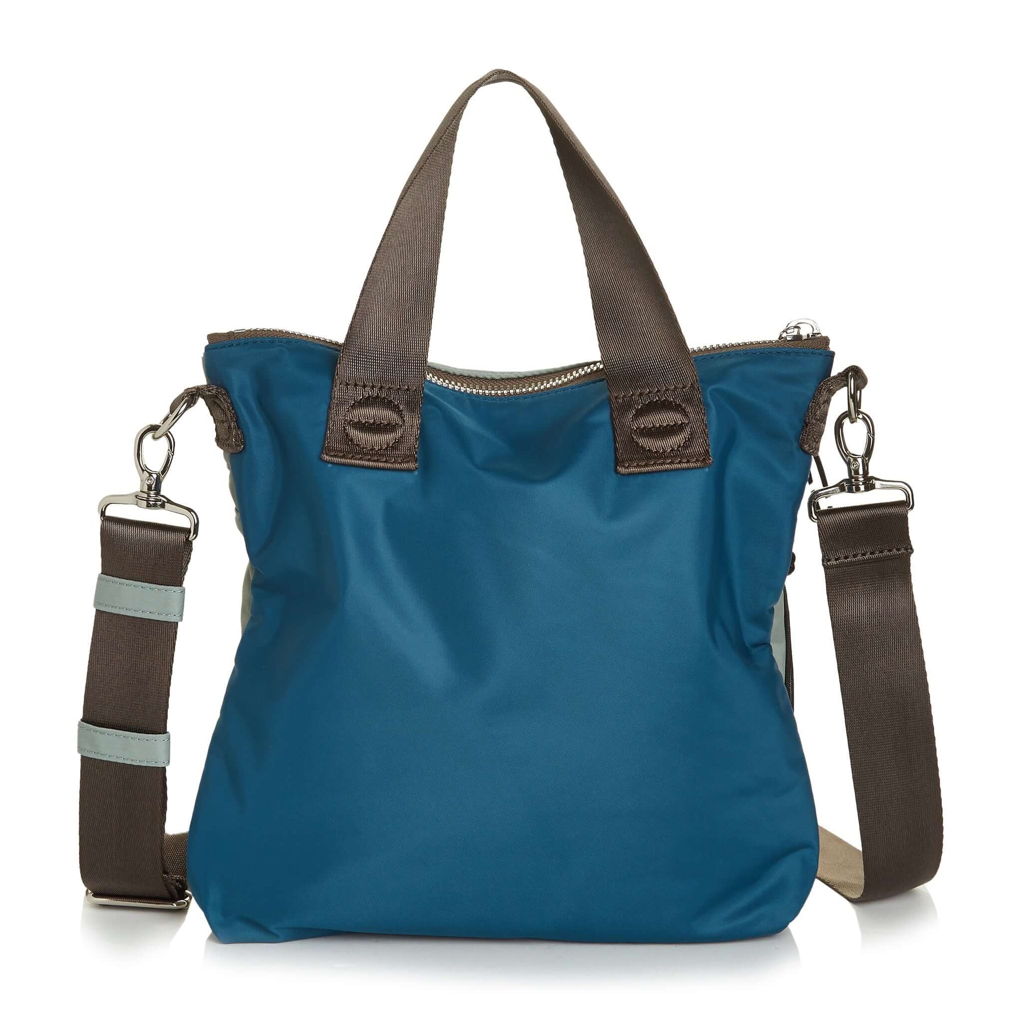 shortyLOVE amuse medium sized crossbody bag in slate/teal; back view against white background.