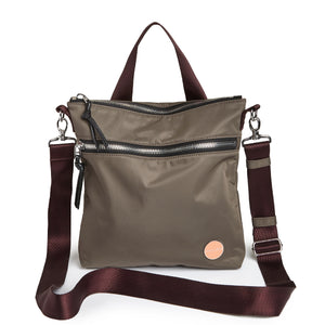 shortyLOVE amuse medium sized crossbody bag in mocha; front view against white background.