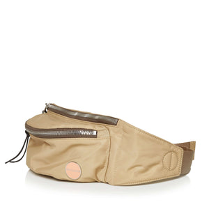 shortyLOVE arcade belt bag in khaki; side angle view against white background.