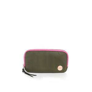 shortyLOVE jetty clutch/wallet in army green; front view against white background.