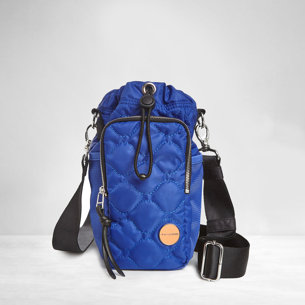 shortyLOVE bea sling bag in electric blue; front view against grey background.
