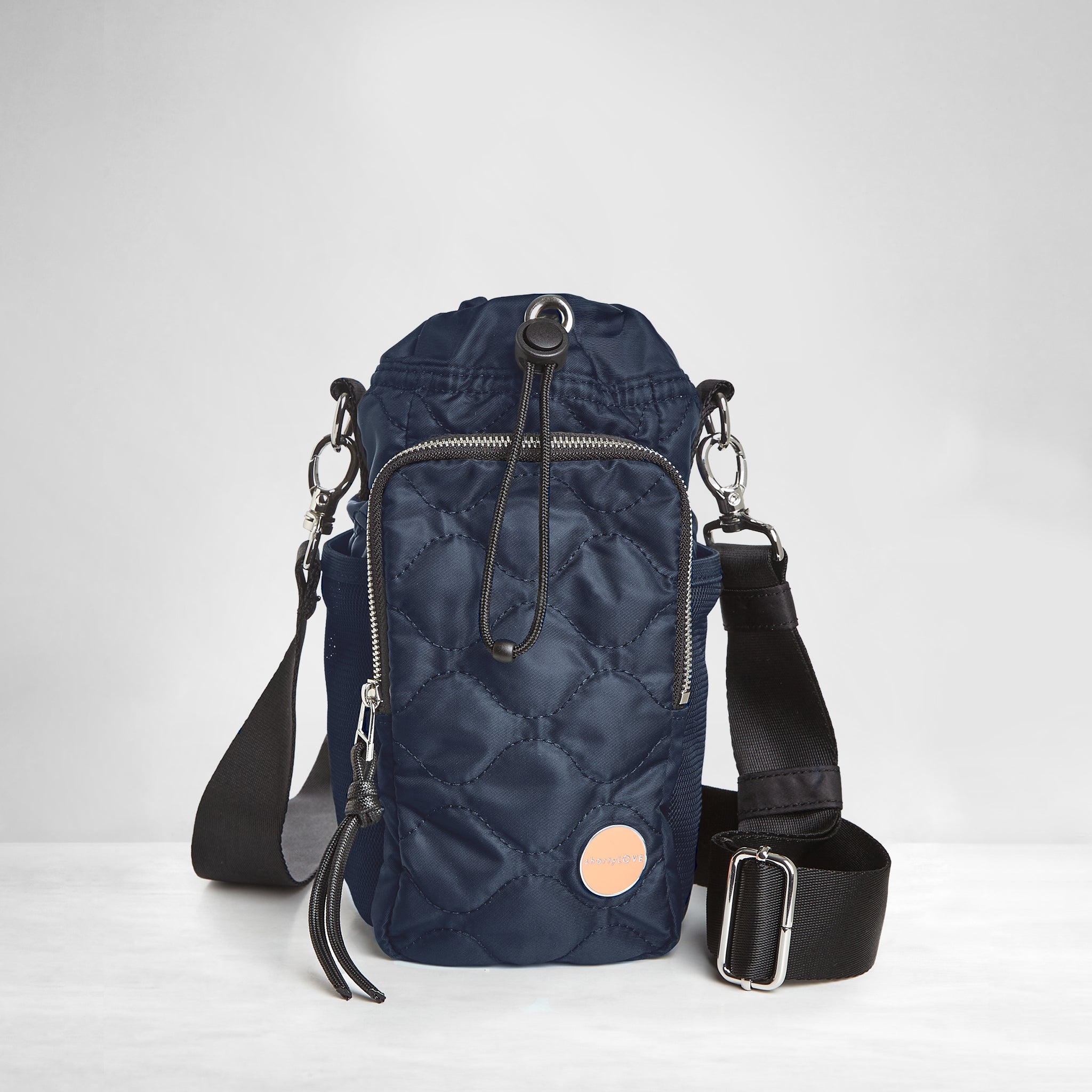 shortyLOVE bea sling bag in midnight; front view against grey background.