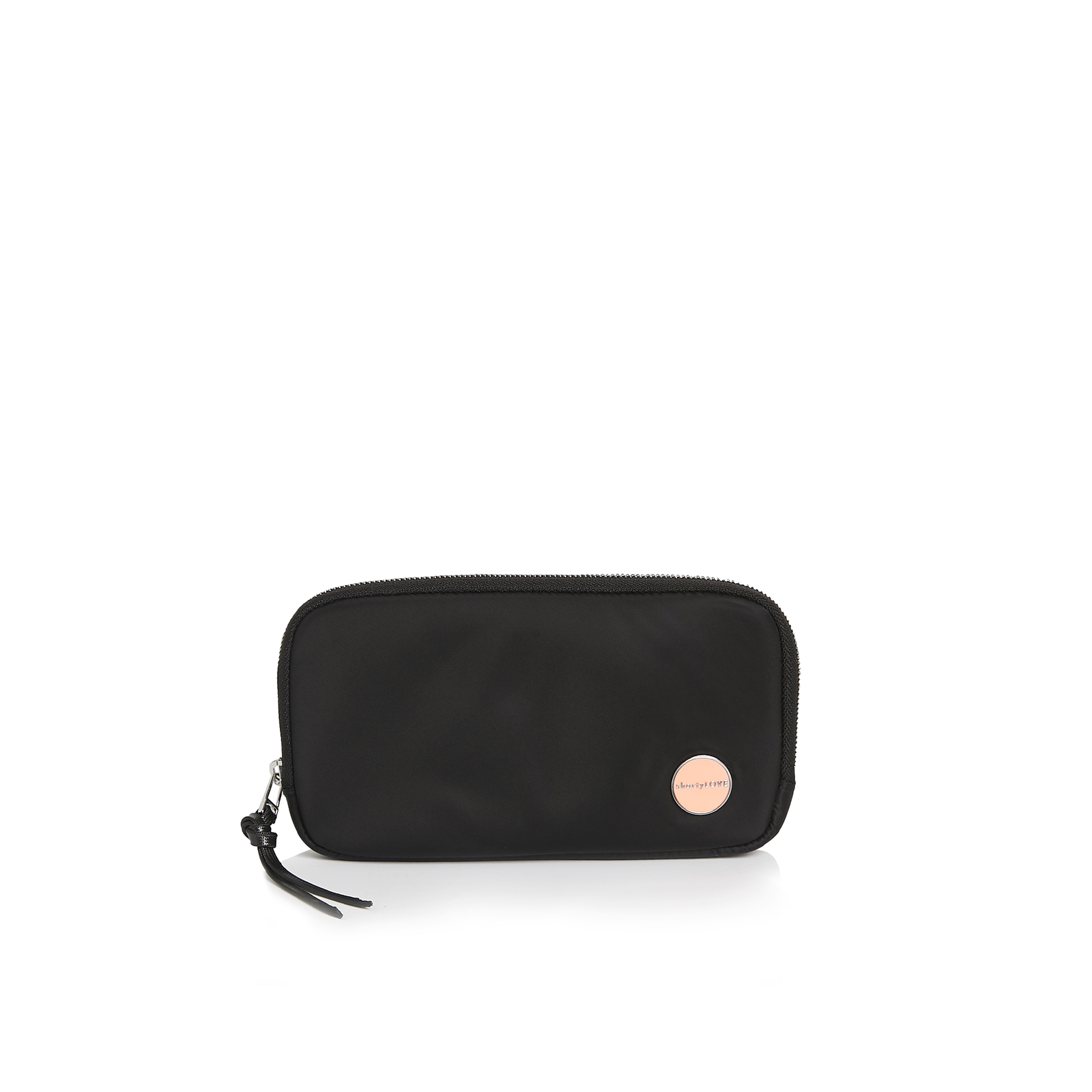 shortyLOVE jetty clutch/wallet in black; front view against white background