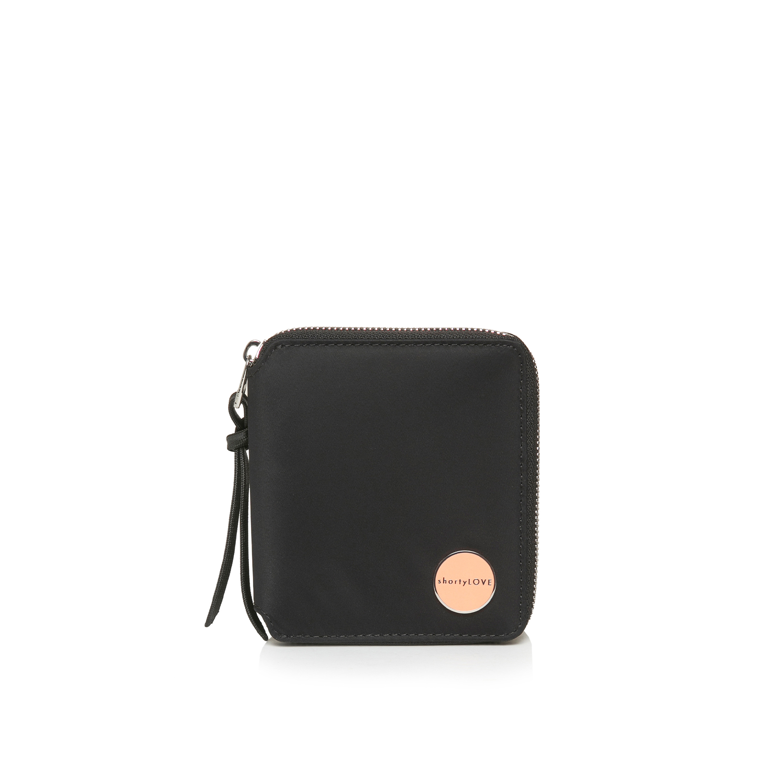 shortyLOVE merchant small wallet in black; front view against white background