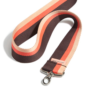 shortyLOVE boardwalk strap in chocolate/peach/coral; top view open against white background.