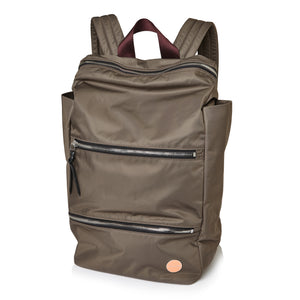 shortyLOVE boxer backpack in mocha; front view against white background.