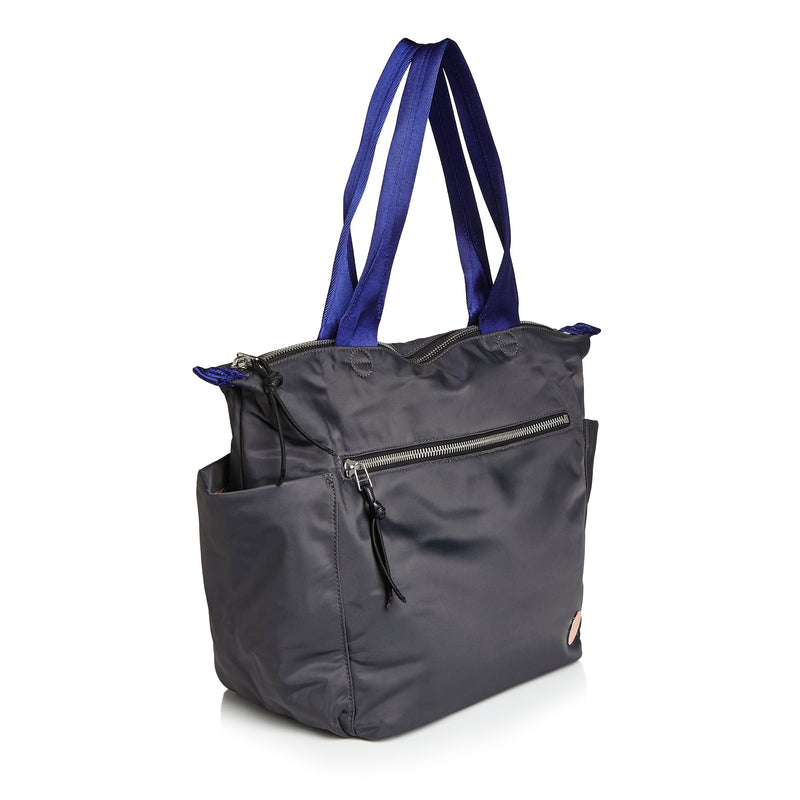 shortyLOVE tillie tote bag in charcoal; side angle view against white background.