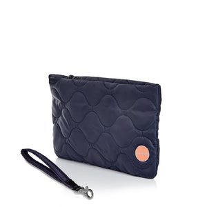 shortyLOVE cleo wristlet clutch in midnight; side view against white background.
