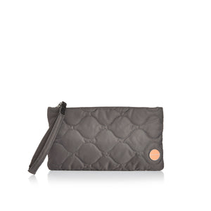 shortyLOVE cleo wristlet clutch in pewter; front view against white background.