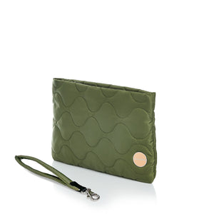shortyLOVE cleo wristlet clutch in sage; side view against white background.