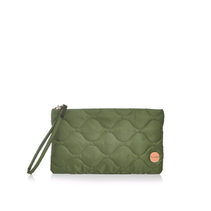 shortyLOVE cleo wristlet clutch in sage; front view against white background.
